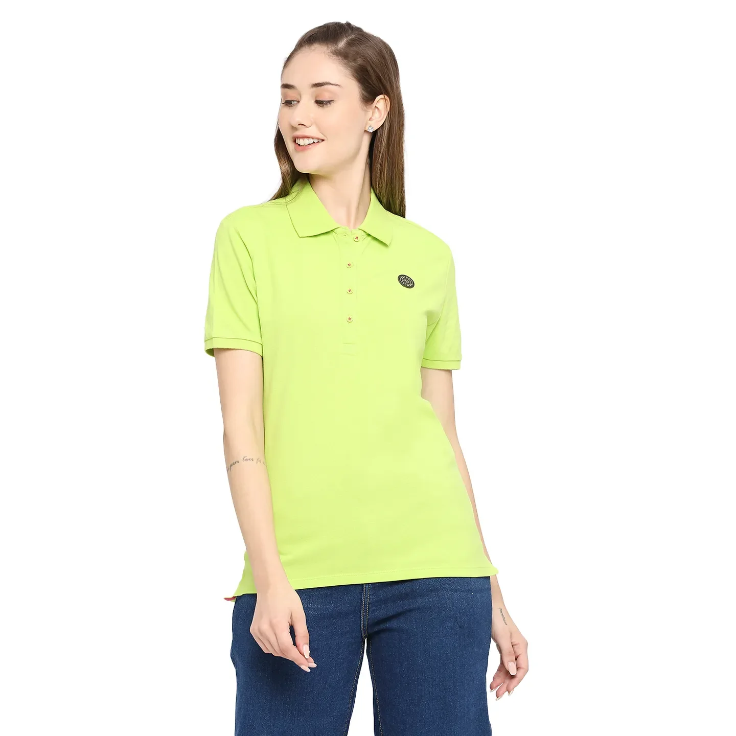 Green Semi Fit Polo Collar Short Sleeves Cotton Women's T-Shirt by Being Human Clothing