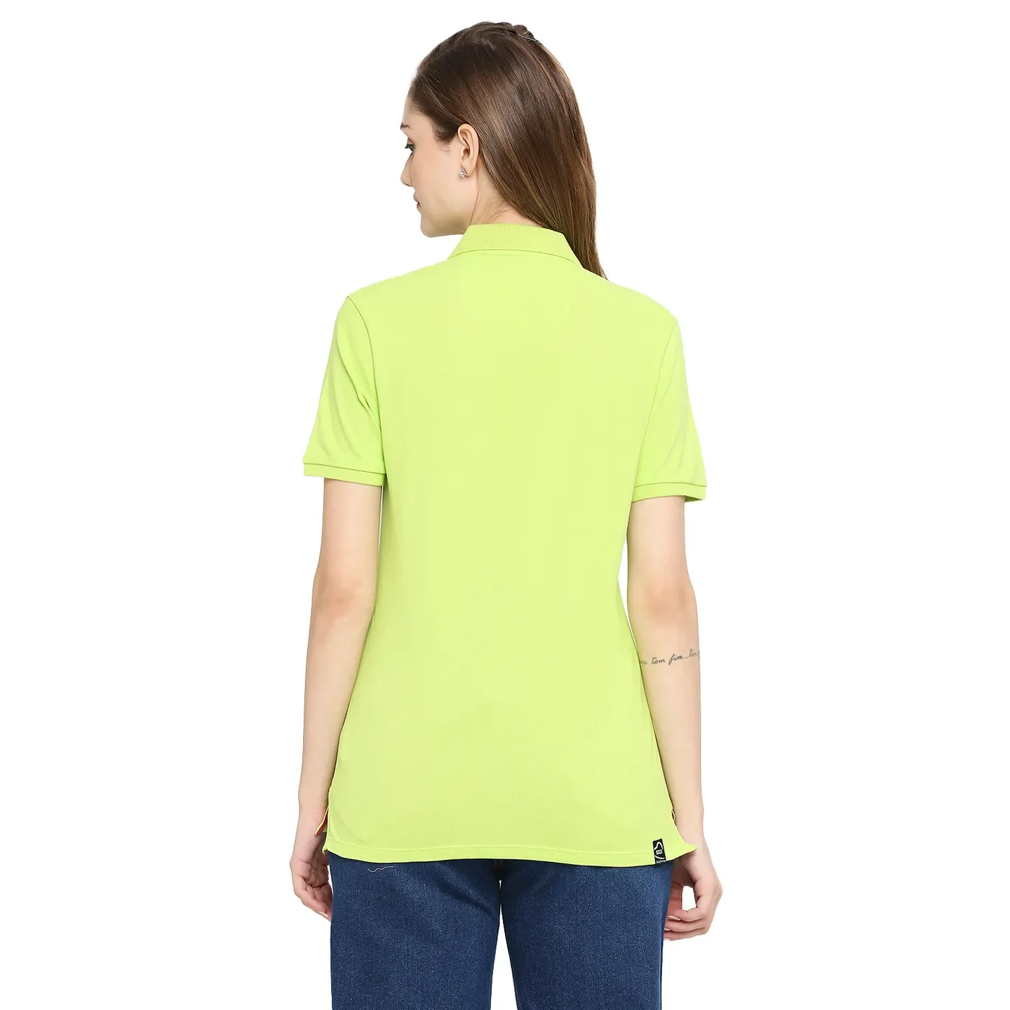 Green Semi Fit Polo Collar Short Sleeves Cotton Women's T-Shirt by Being Human Clothing - Image 4