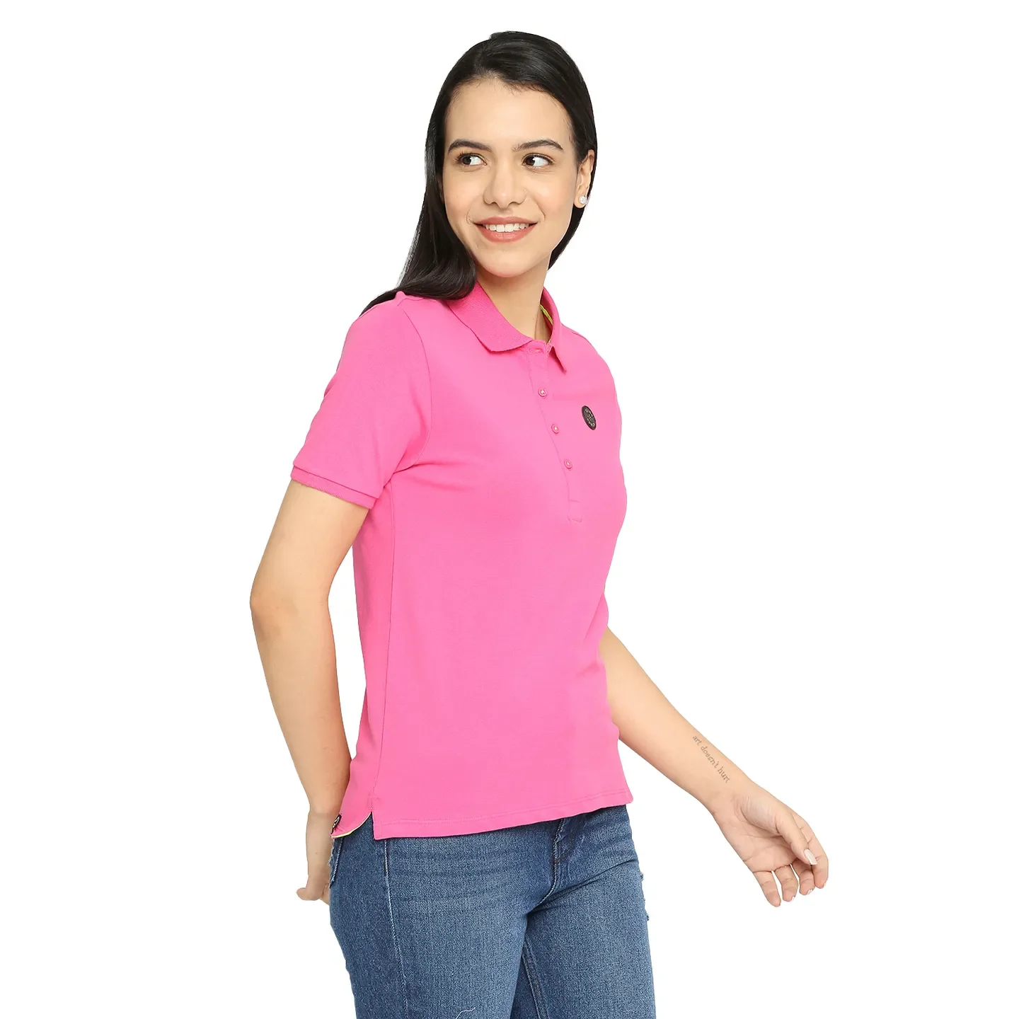 Rose Pink Semi Fit Women's Cotton T-Shirt By Being Human Clothing - Image 3