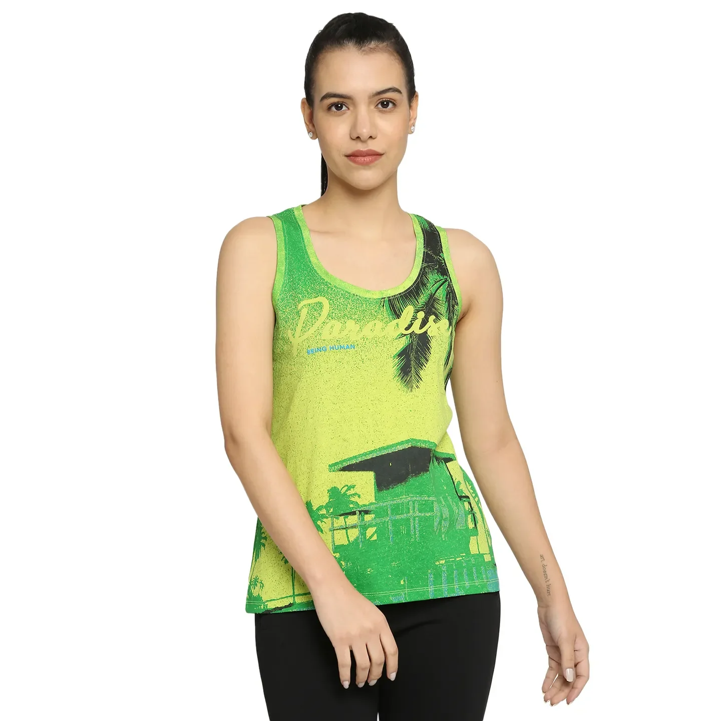 Green Semi Fit Women's Cotton T-Shirt By Being Human Clothing