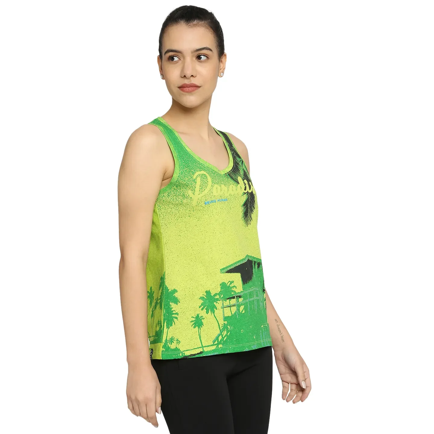 Green Semi Fit Women's Cotton T-Shirt By Being Human Clothing - Image 3