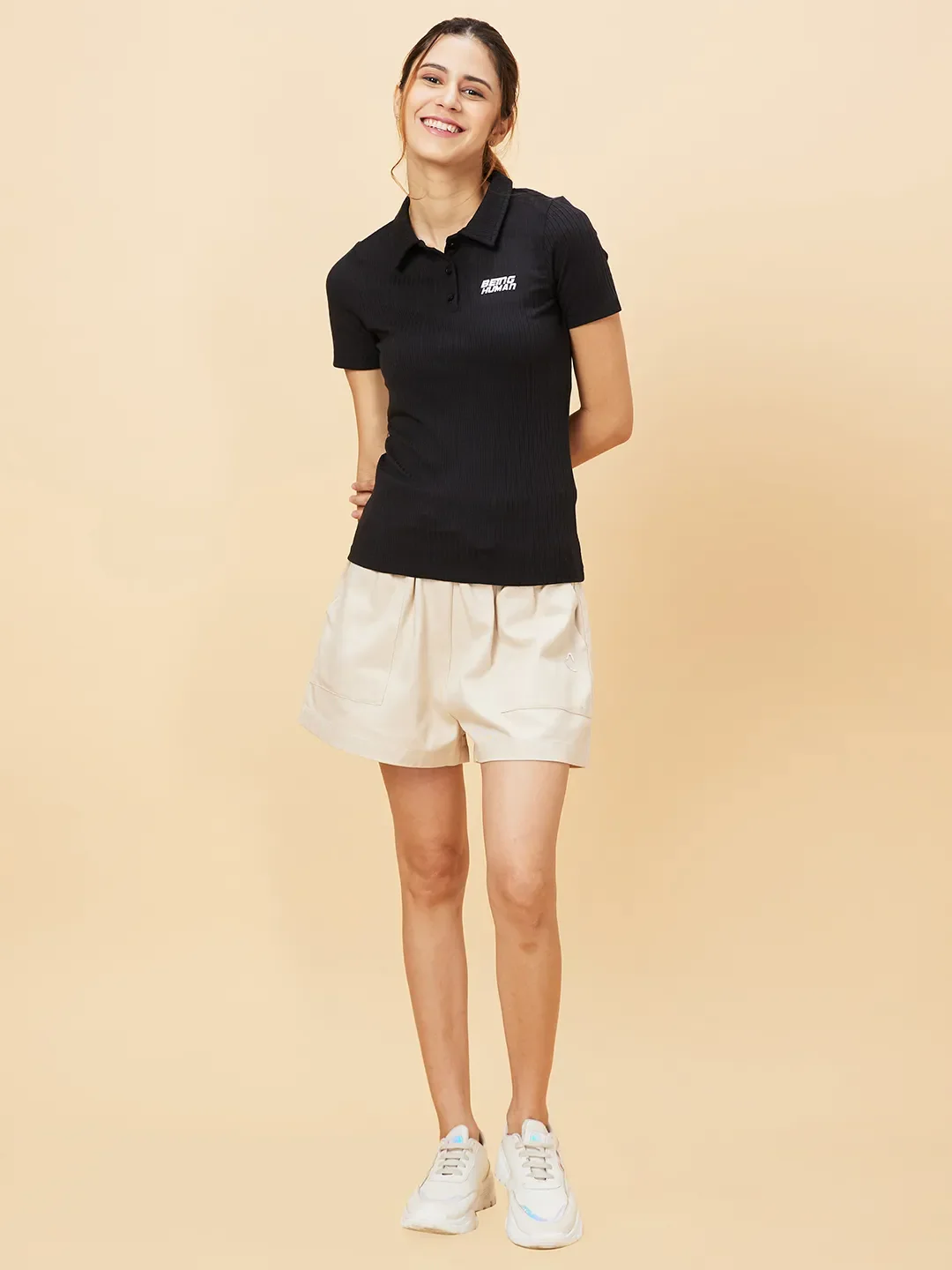 Off White High Rise Women's Cotton Blend Shorts By Being Human Clothing - Image 6