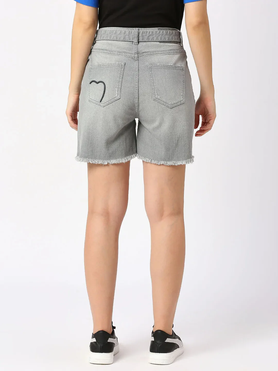 Grey High Rise Women's Cotton Shorts By Being Human Clothing - Image 4