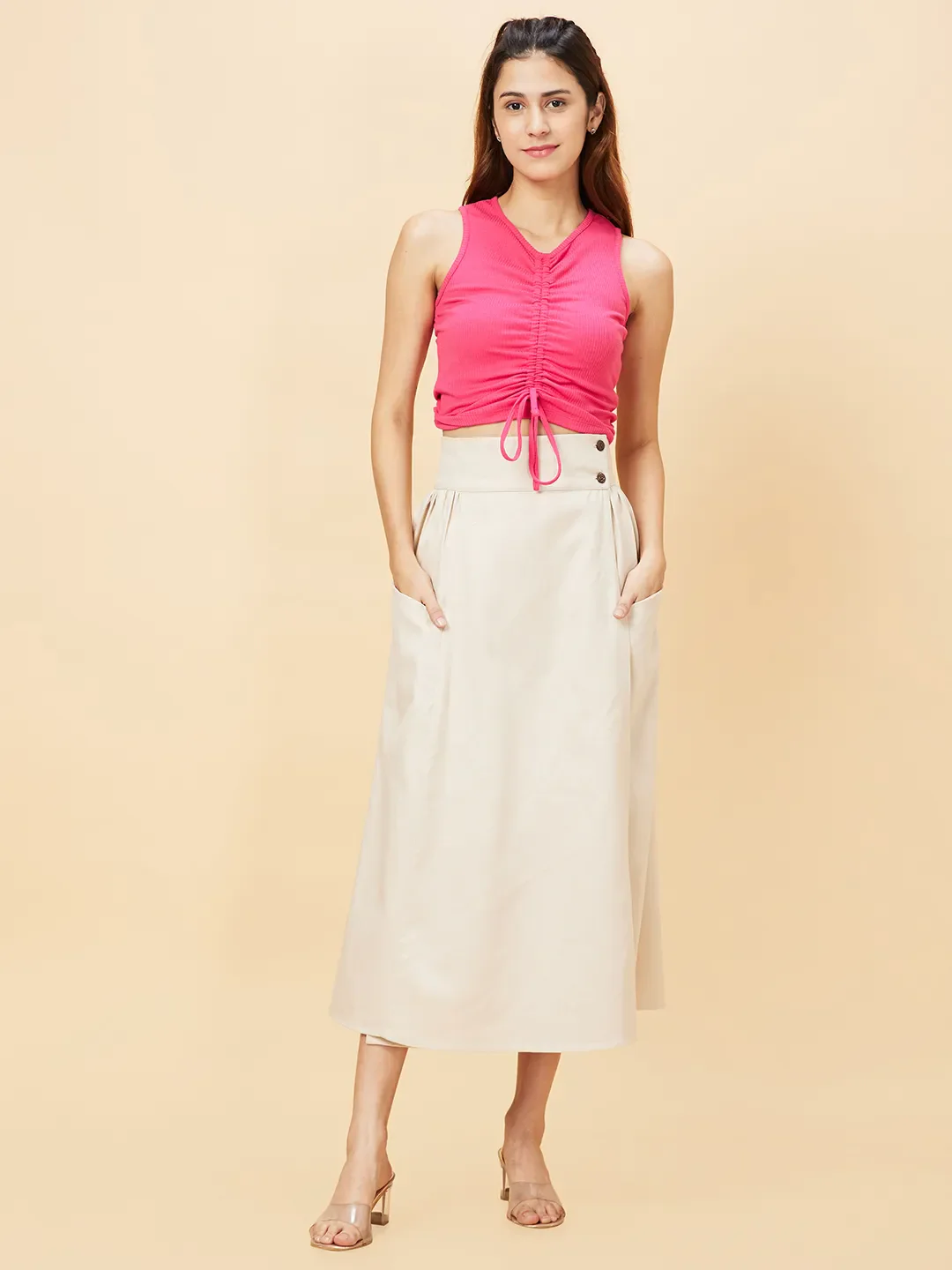 Off White Flared Regular Fit Women's Cotton Blend Skirt By Being Human Clothing - Image 6