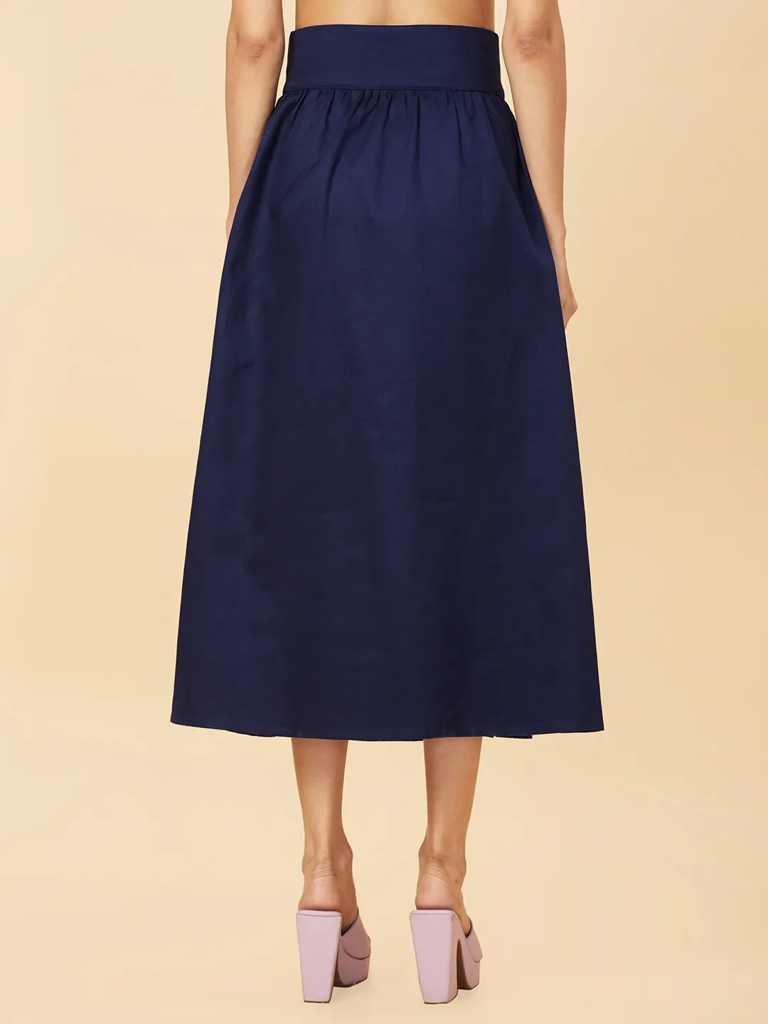 Blue Flared Regular Fit Women's Cotton Blend Skirt By Being Human Clothing - Image 4