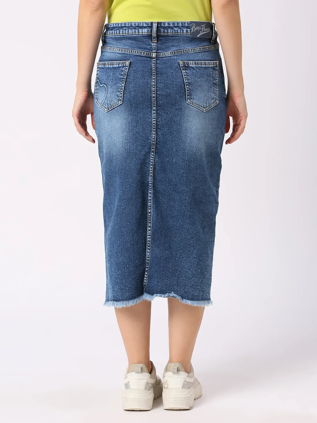 Blue Straight High Waist Women's Cotton Skirt By Being Human Clothing - Image 3