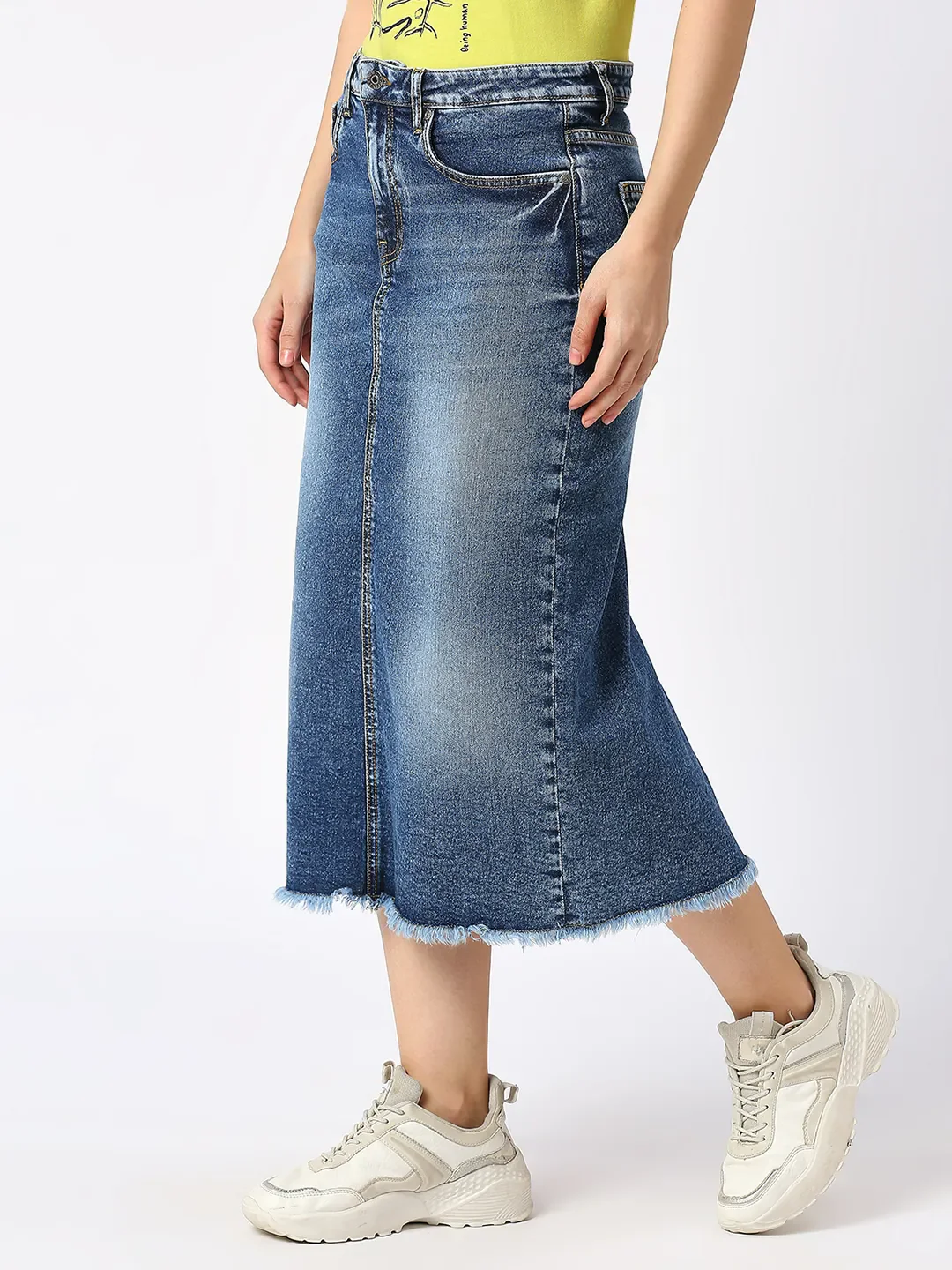 Blue Straight High Waist Women's Cotton Skirt By Being Human Clothing - Image 5