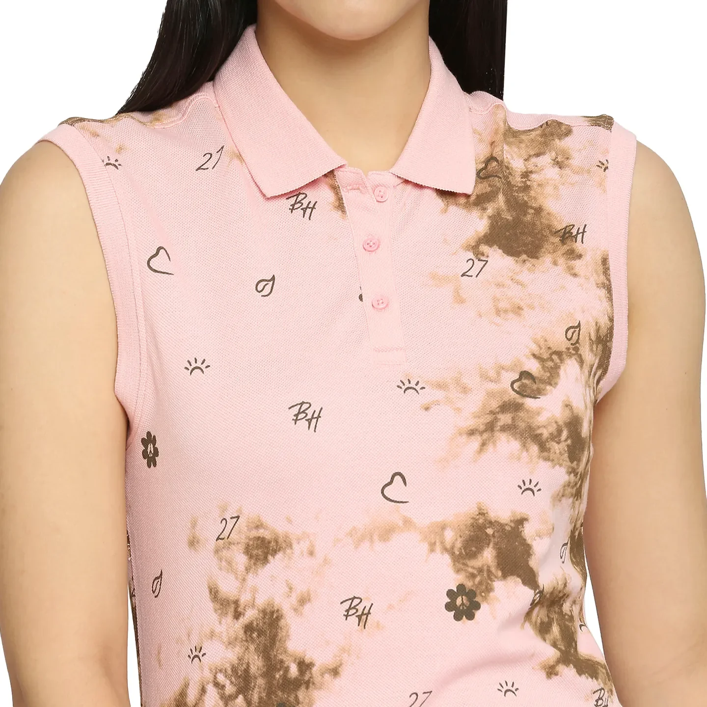 Pink Women's Cotton Sleeveless Polo Tank Top By Being Human Clothing - Image 5
