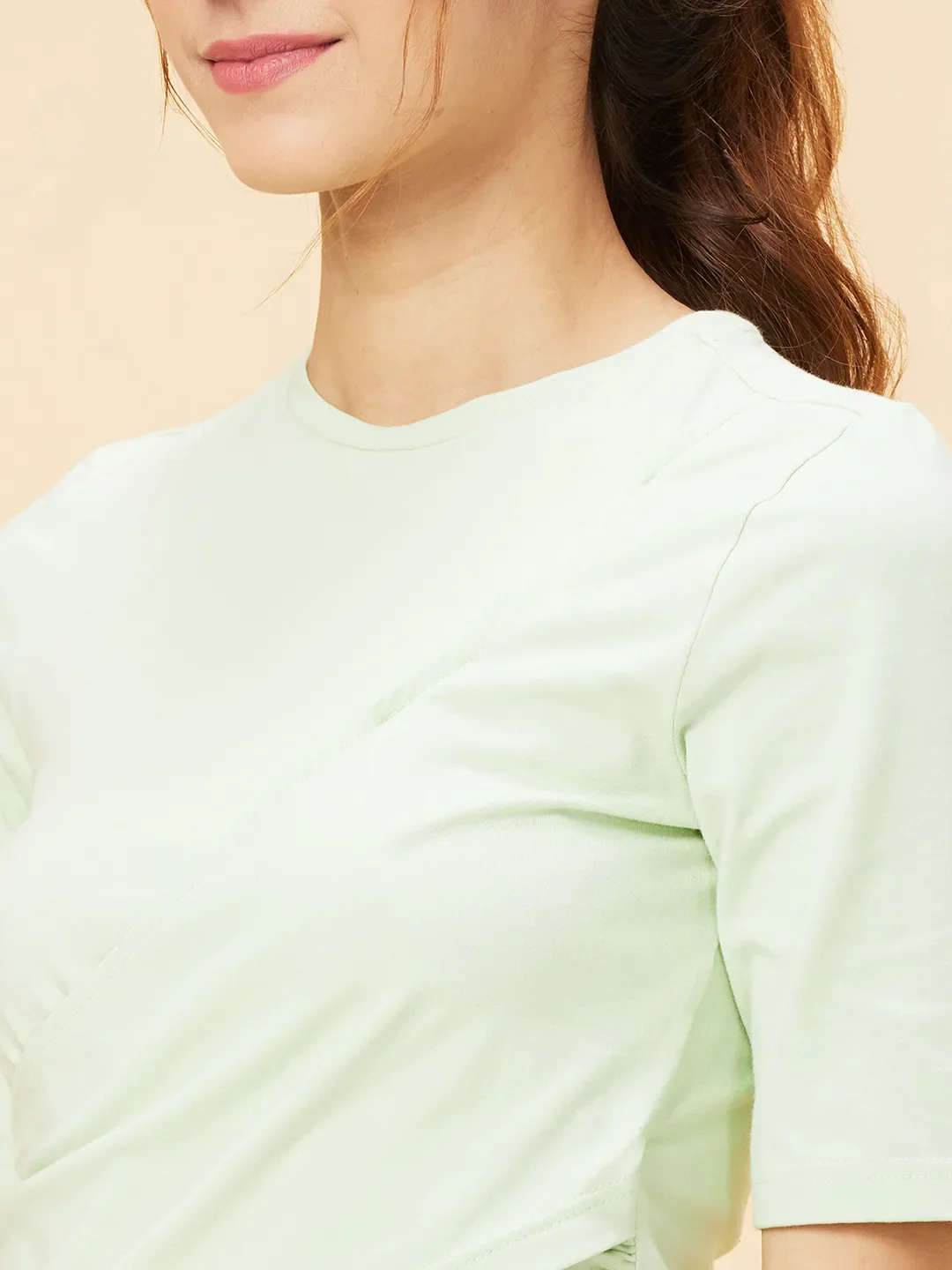 Green Slim Fit Women's Cotton Cropped T-Shirt By Being Human Clothing - Image 5