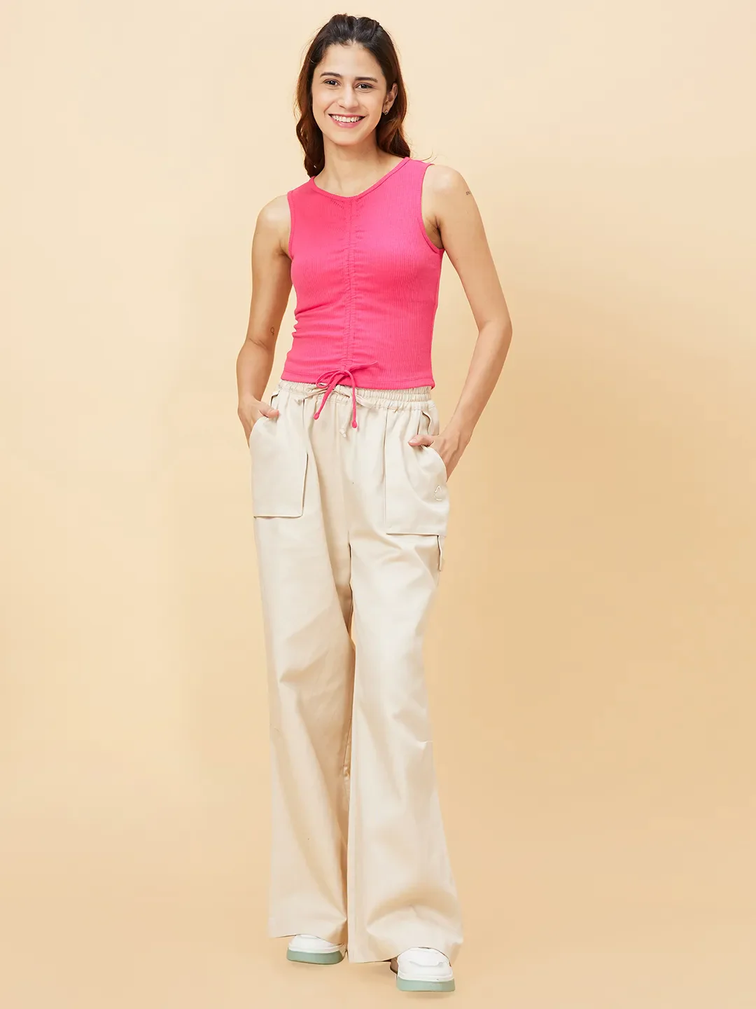 Off White Flared Regular Fit Women's Cotton Blend Track Pants By Being Human Clothing - Image 6