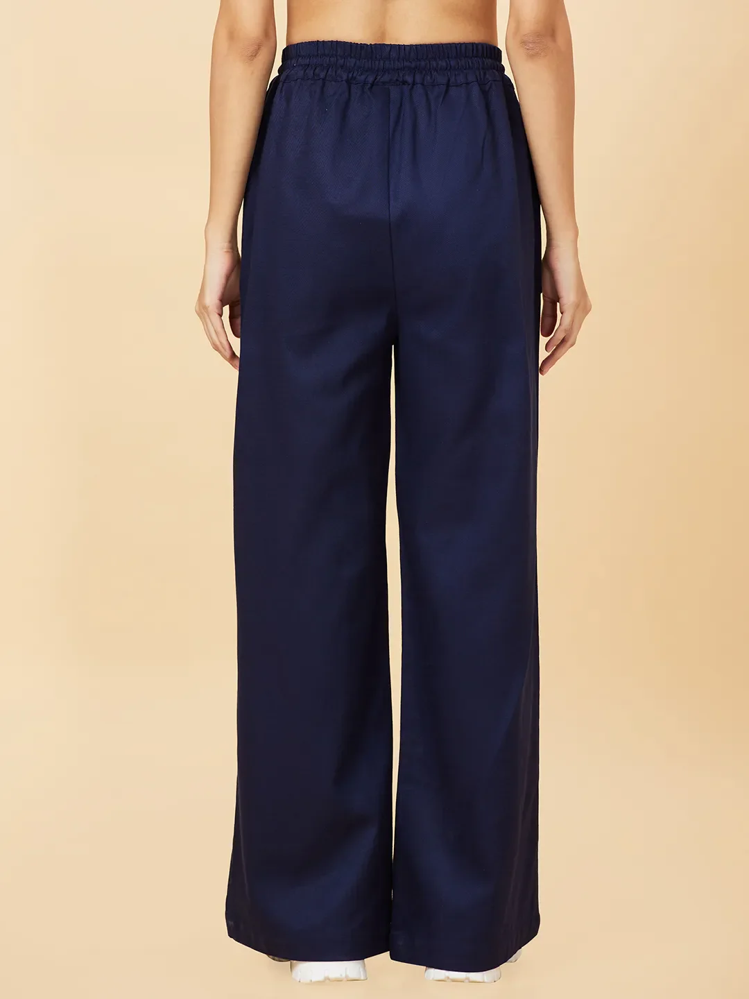 Blue Flared Regular Fit Women's Cotton Blend Track Pants By Being Human Clothing - Image 4