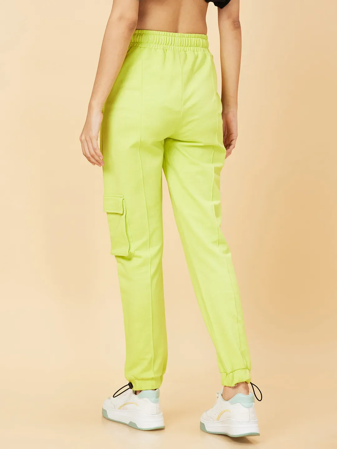 Green Relaxed Fit Women's Cotton Track Pants By Being Human Clothing - Image 4