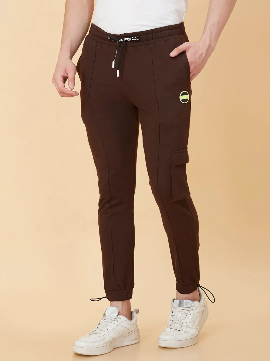 Brown Relaxed Fit Women's Cotton Track Pants By Being Human Clothing - Image 4