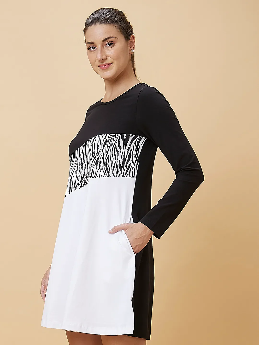 Black & White Long Sleeve Women's Dress By Being Human Clothing - Image 4