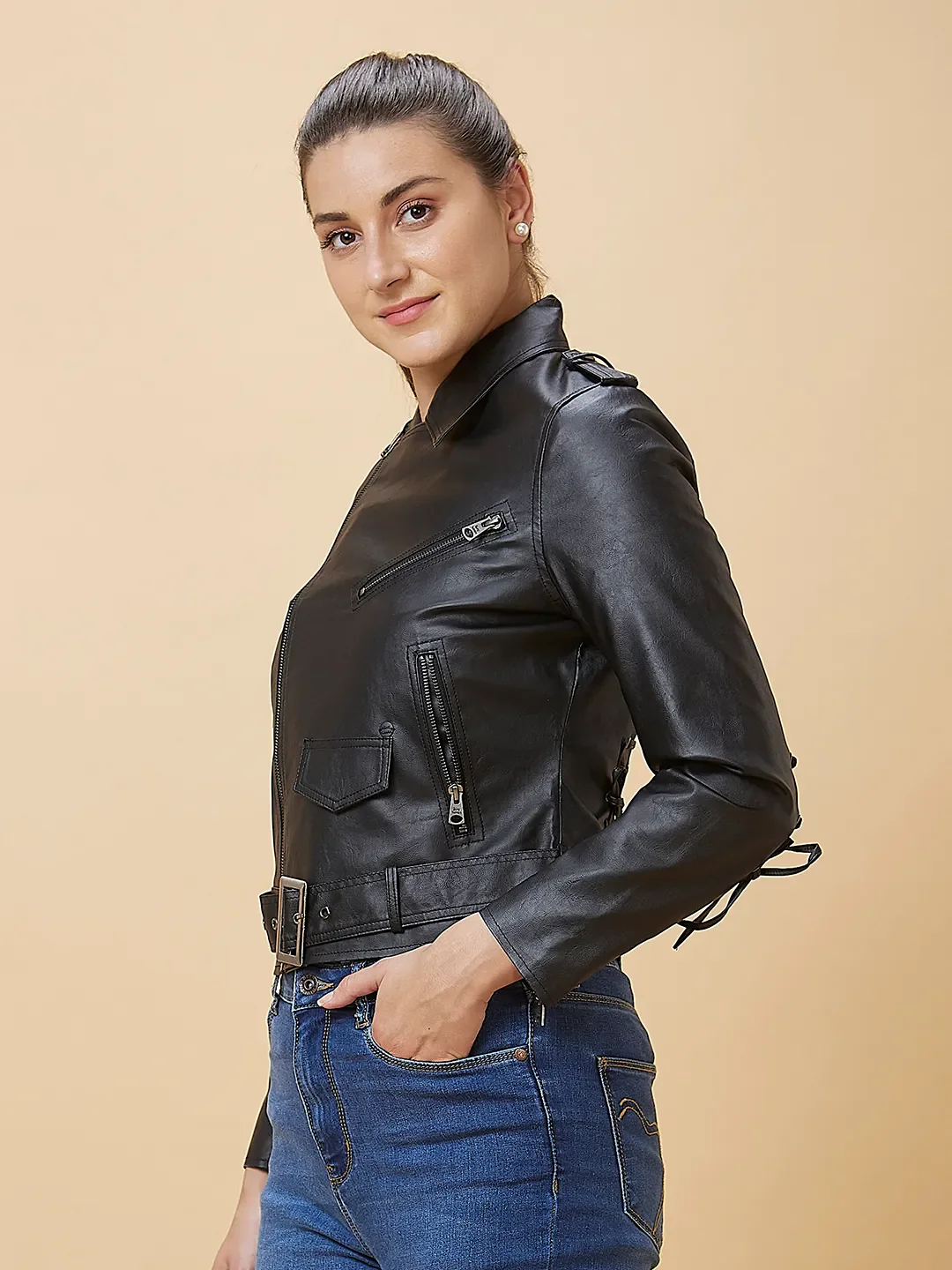 Black Boxy Fit Long Sleeve Women's Jacket By Being Human Clothing - Image 4