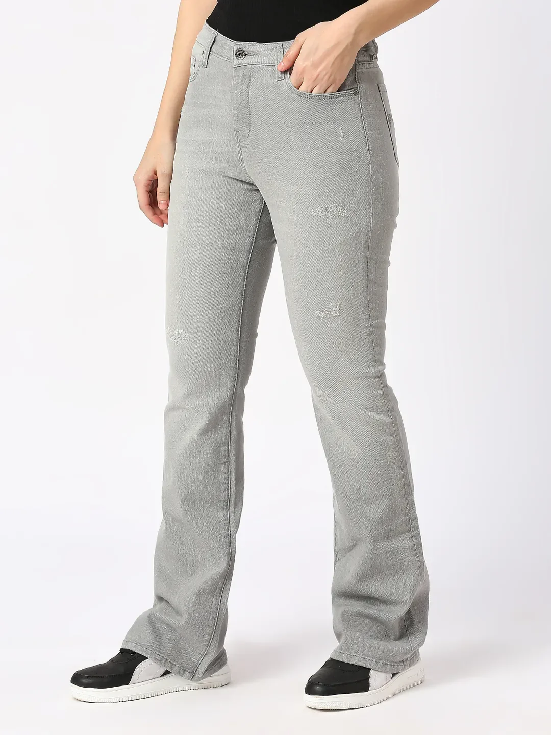 Grey Boot Cut Mid Rise Women's Denim By Being Human Clothing - Image 5