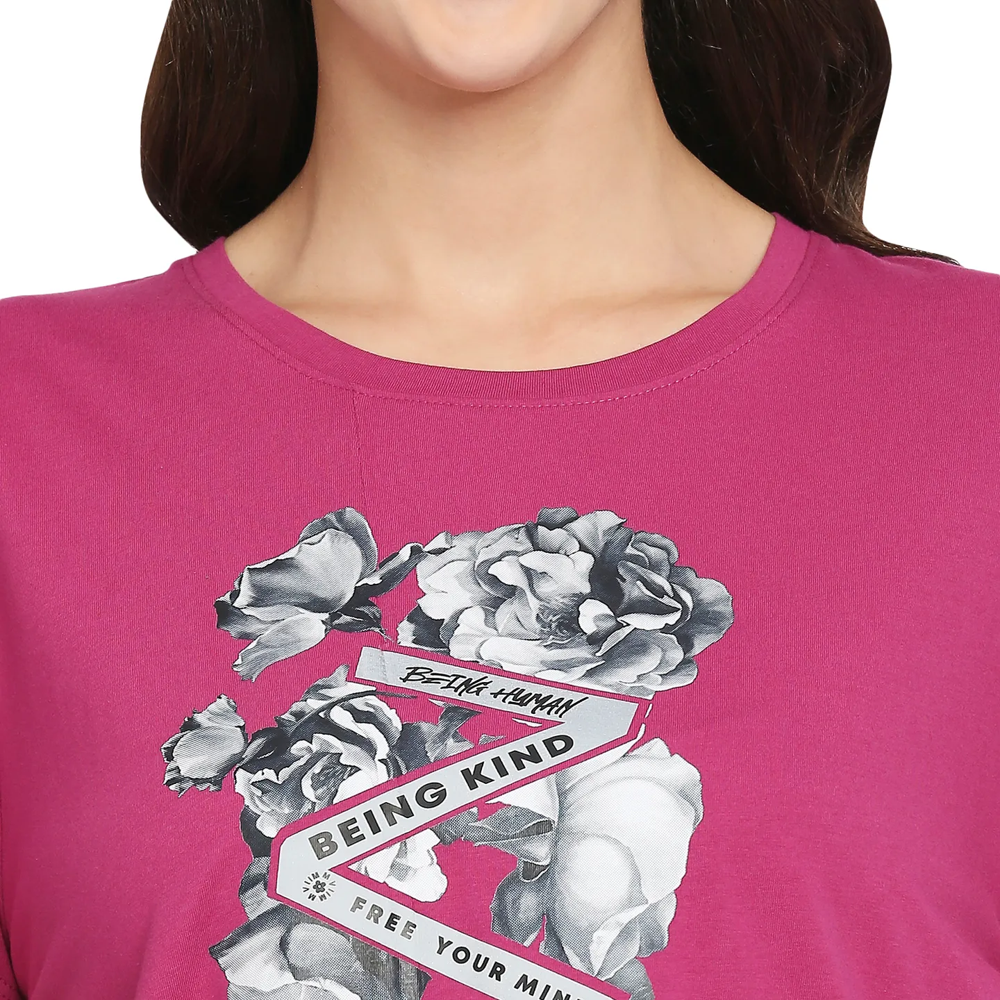 Fuchsia Boxy Fit Women's Cotton T-Shirt By Being Human Clothing - Image 5