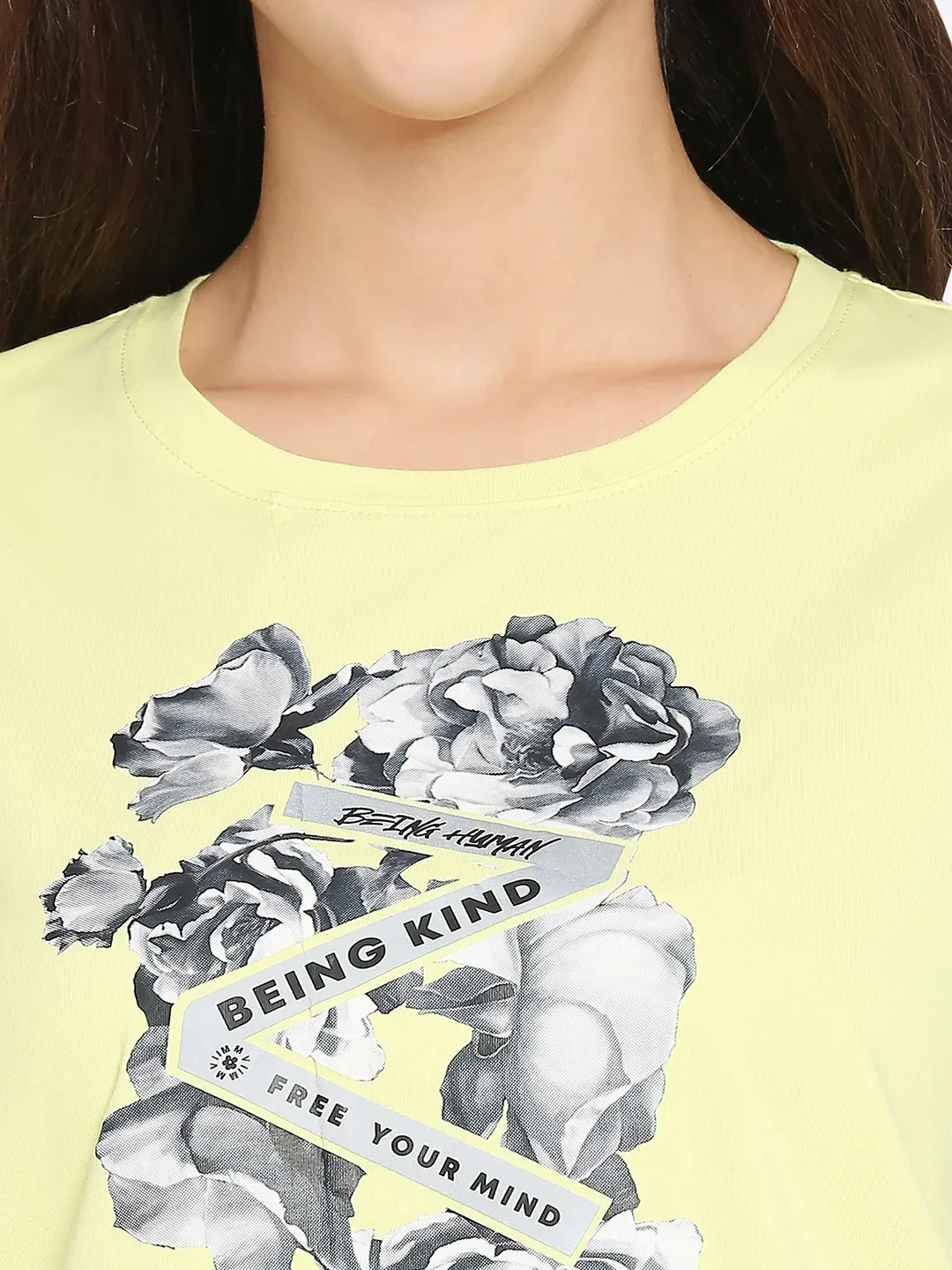 Yellow Boxy Fit Women's Cotton T-Shirt By Being Human Clothing - Image 4