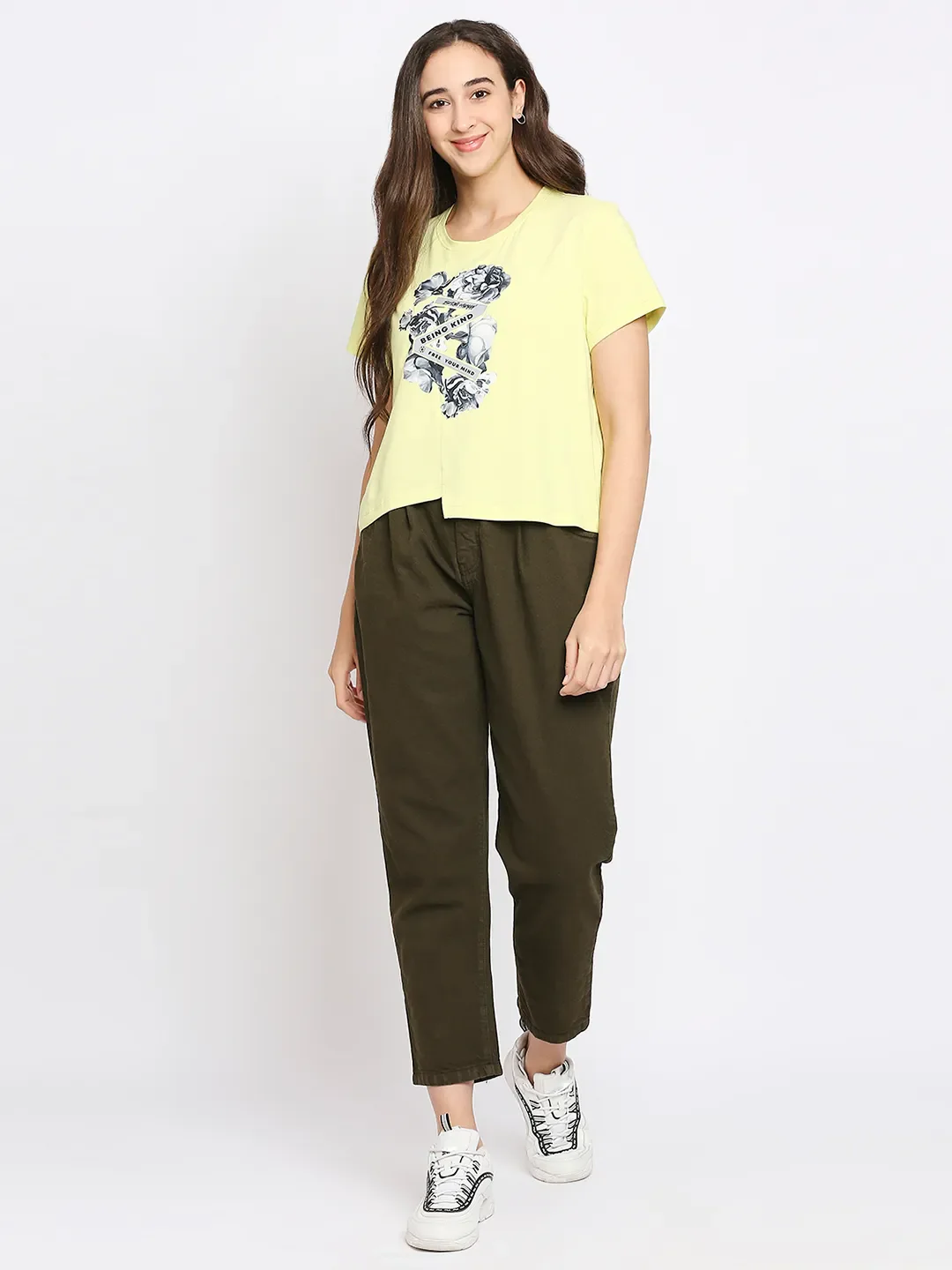 Yellow Boxy Fit Women's Cotton T-Shirt By Being Human Clothing - Image 5
