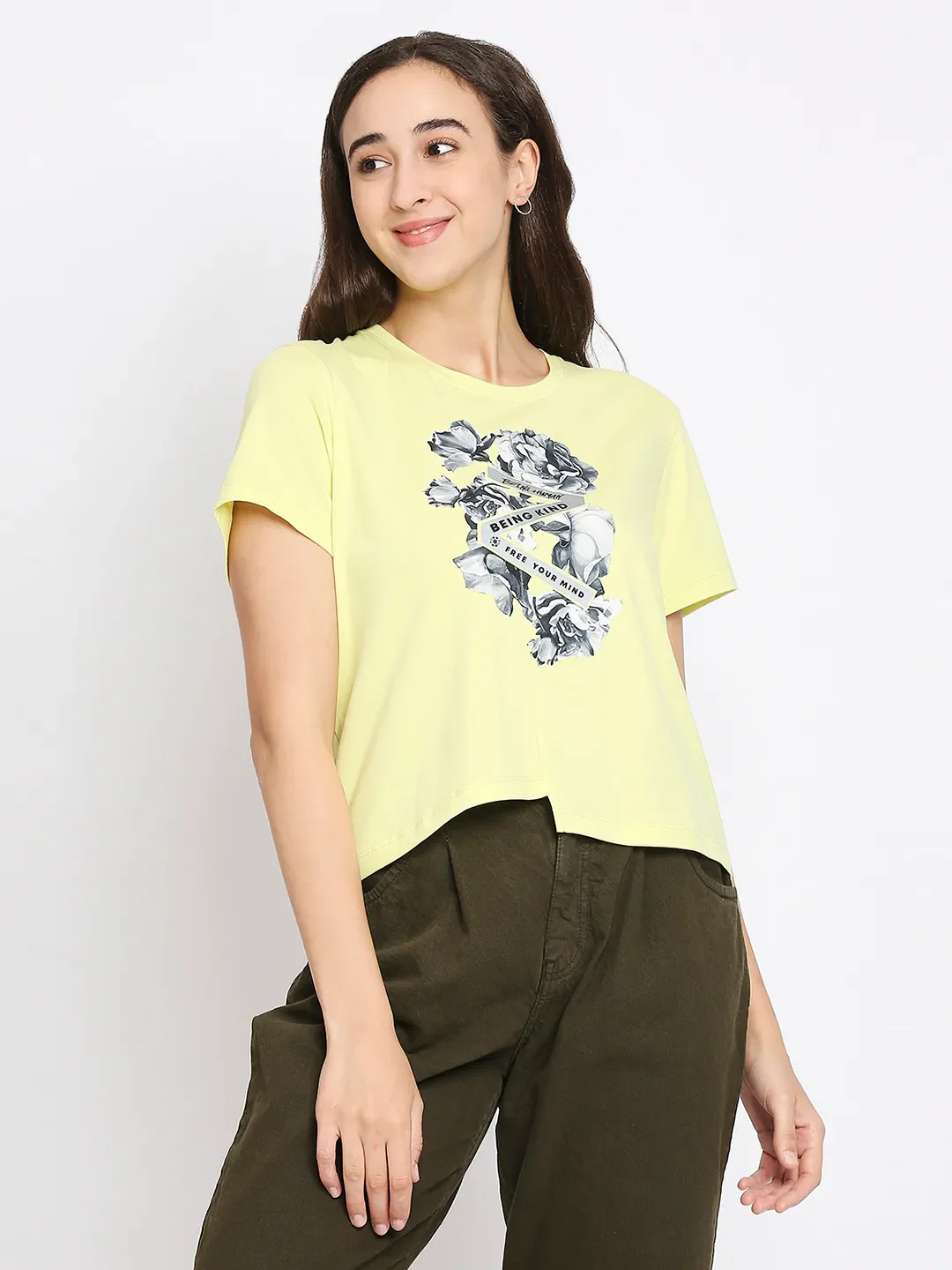 Yellow Boxy Fit Women's Cotton T-Shirt By Being Human Clothing - Image 6