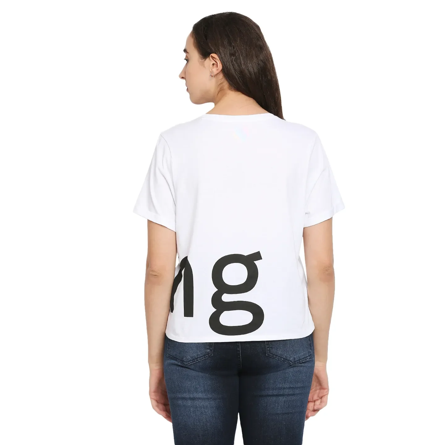 White Boxy Crop Fit Round Neck Short Sleeves Cotton Women's T-Shirt by Being Human Clothing - Image 4