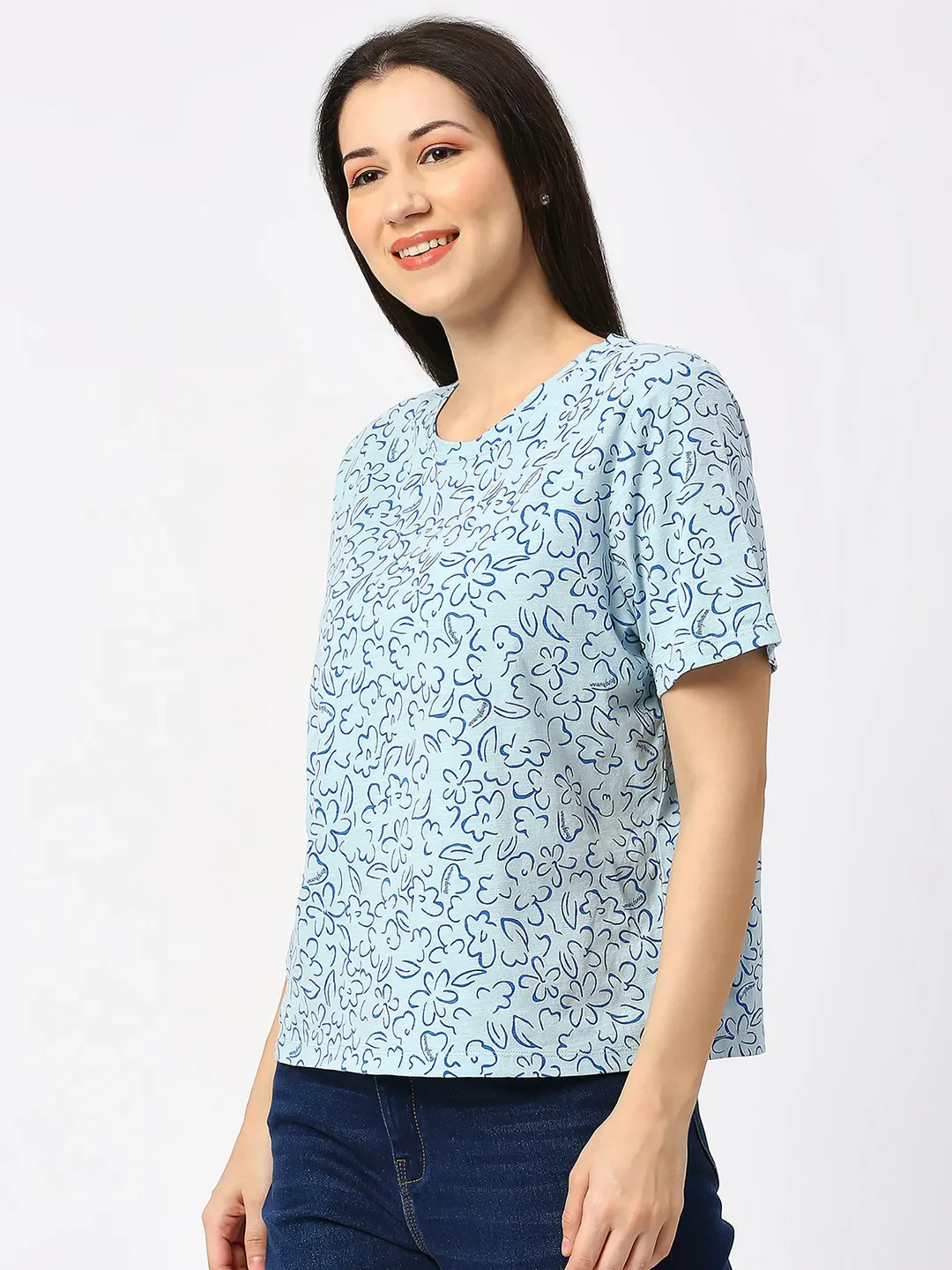 Blue Boxy Fit Women's Cotton T-Shirt By Being Human Clothing - Image 2