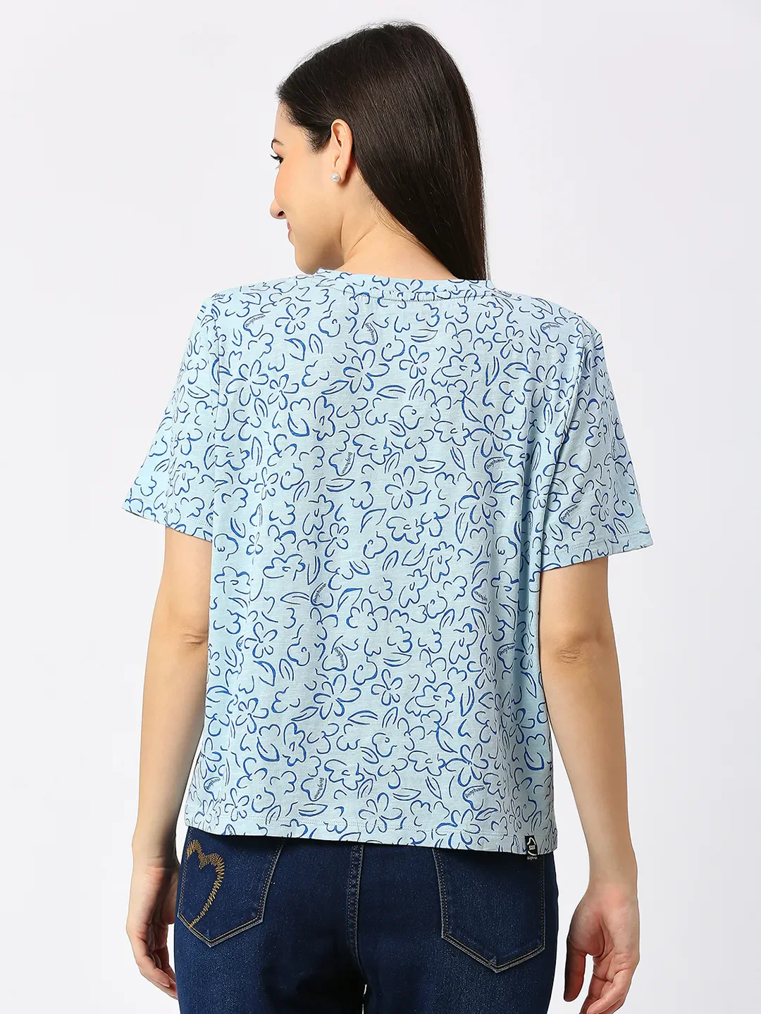Blue Boxy Fit Women's Cotton T-Shirt By Being Human Clothing - Image 4