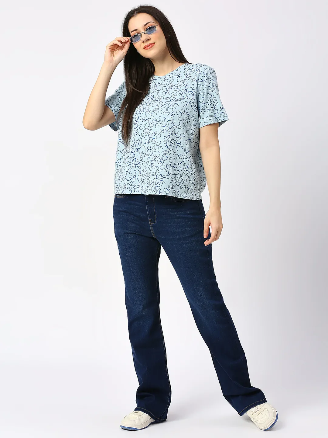 Blue Boxy Fit Women's Cotton T-Shirt By Being Human Clothing - Image 6