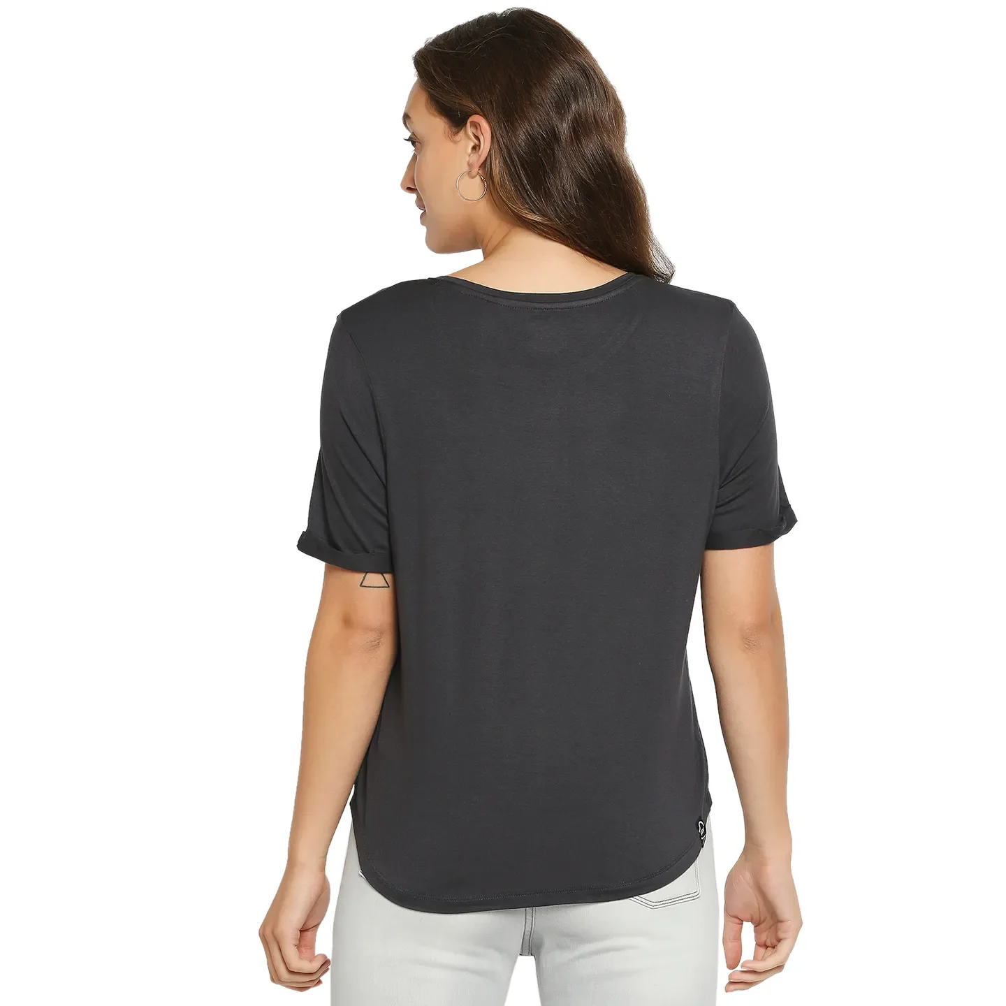 Grey Boxy Fit Round Neck Short Sleeves Modal Lycra Women's T-Shirt by Being Human Clothing - Image 3