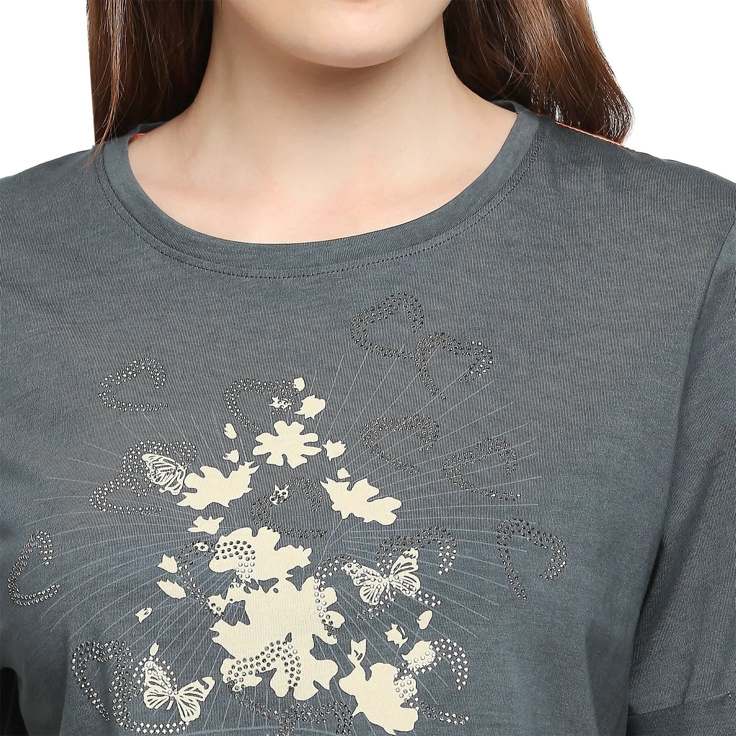 Grey Boxy Crop Fit Round Neck Short Sleeves Cotton Women's T-Shirt by Being Human Clothing - Image 5