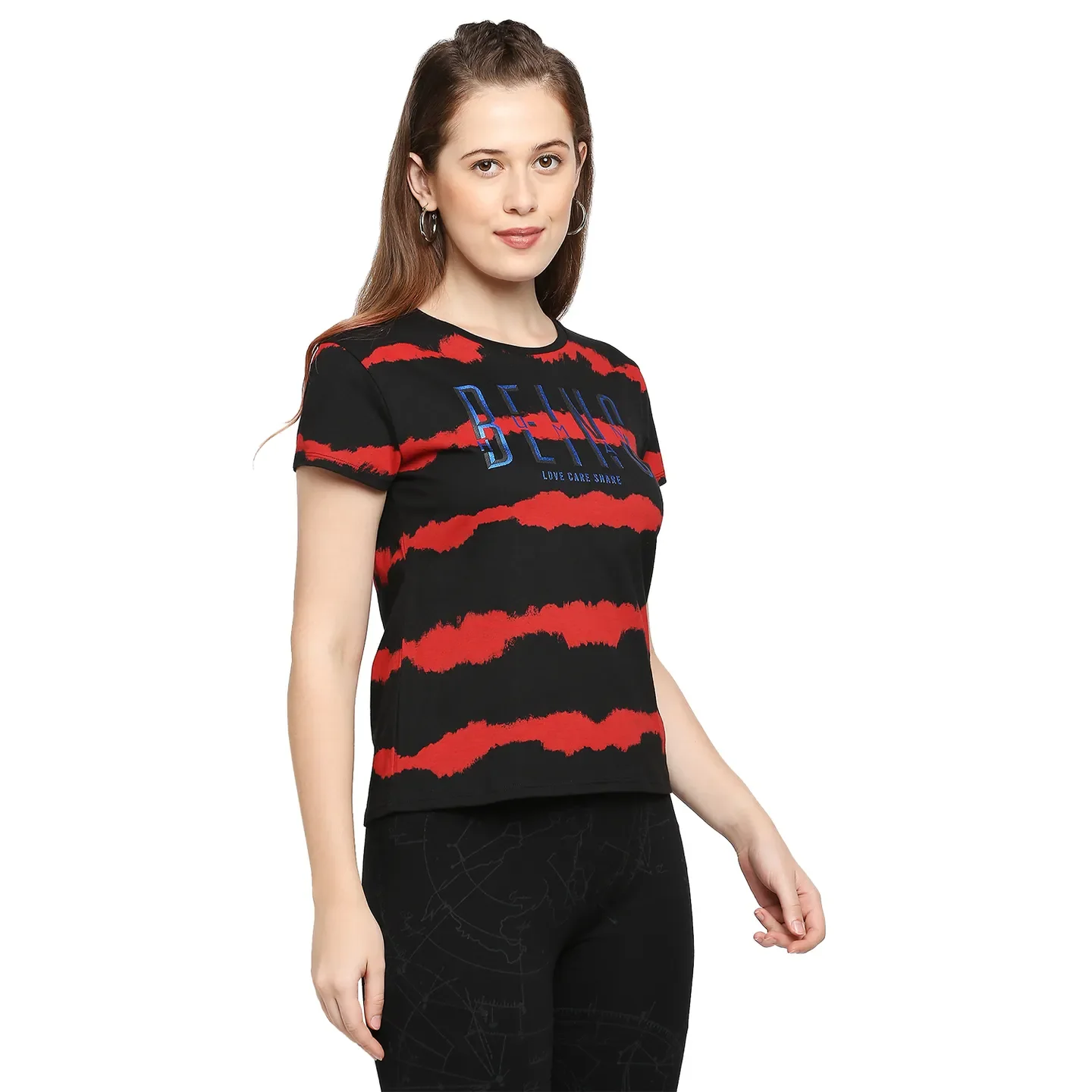 Black Boxy Fit Round Neck Short Sleeves Cotton Women's T-Shirt by Being Human Clothing - Image 3
