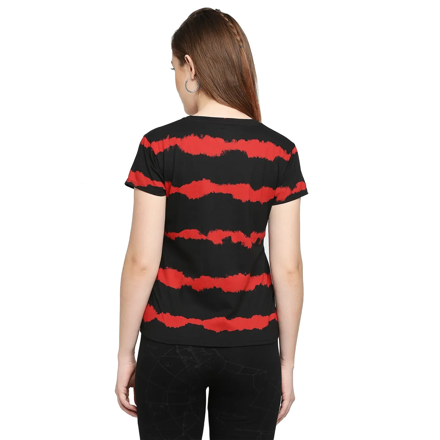 Black Boxy Fit Round Neck Short Sleeves Cotton Women's T-Shirt by Being Human Clothing - Image 4
