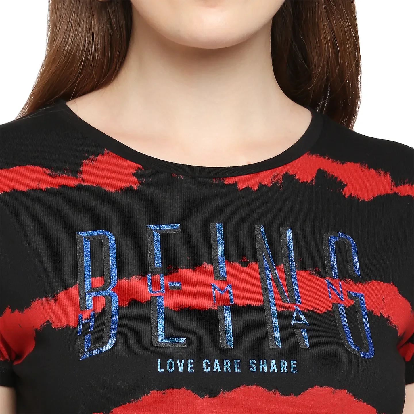 Black Boxy Fit Round Neck Short Sleeves Cotton Women's T-Shirt by Being Human Clothing - Image 5