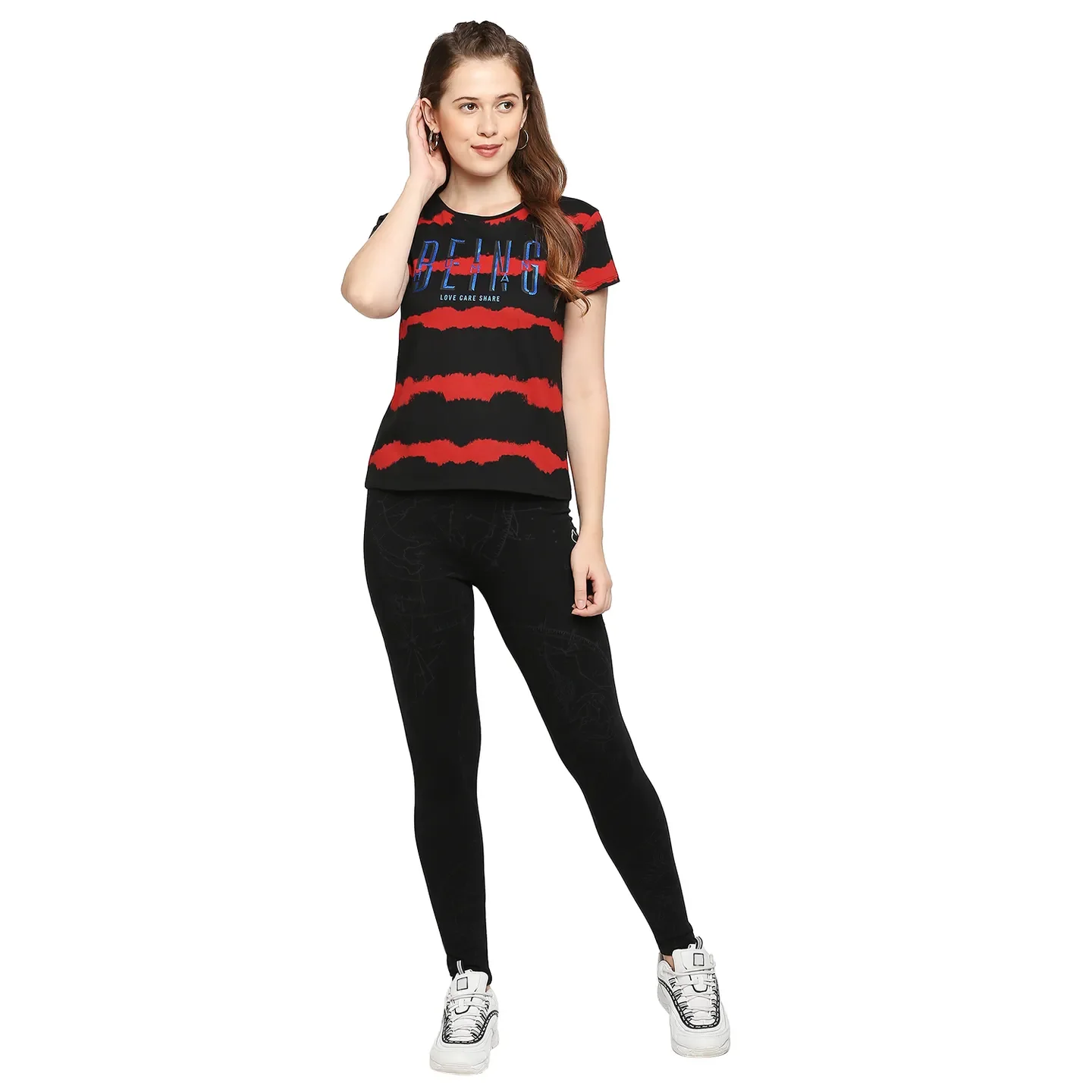 Black Boxy Fit Round Neck Short Sleeves Cotton Women's T-Shirt by Being Human Clothing - Image 6