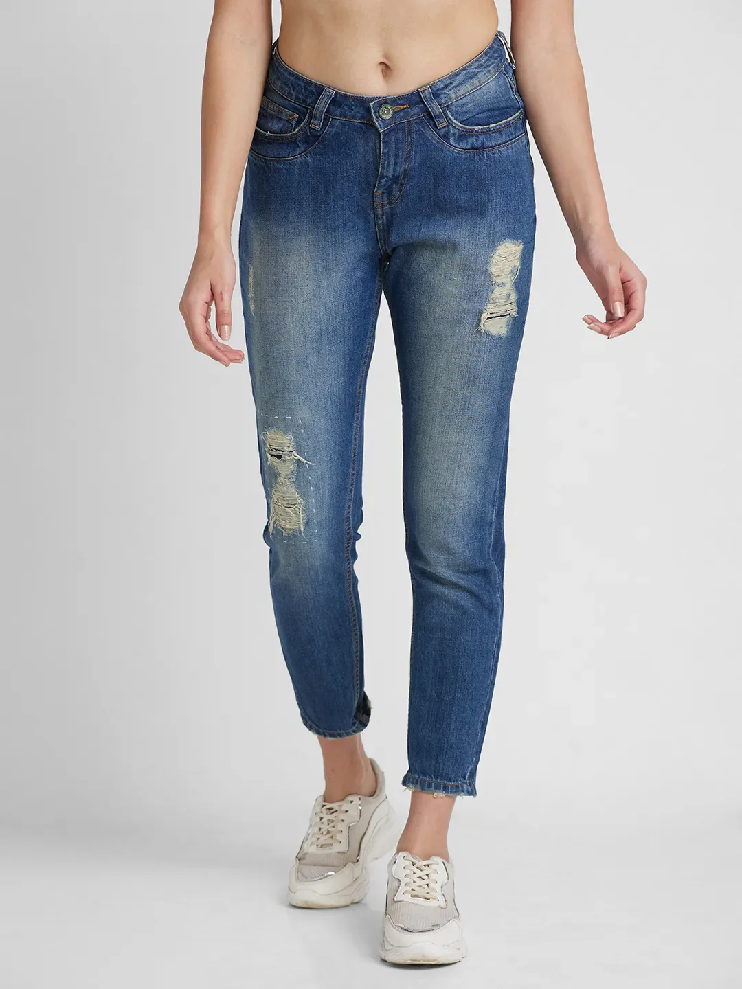 Blue Boy Friend Fit Cotton Women's Denims by Being Human Clothing