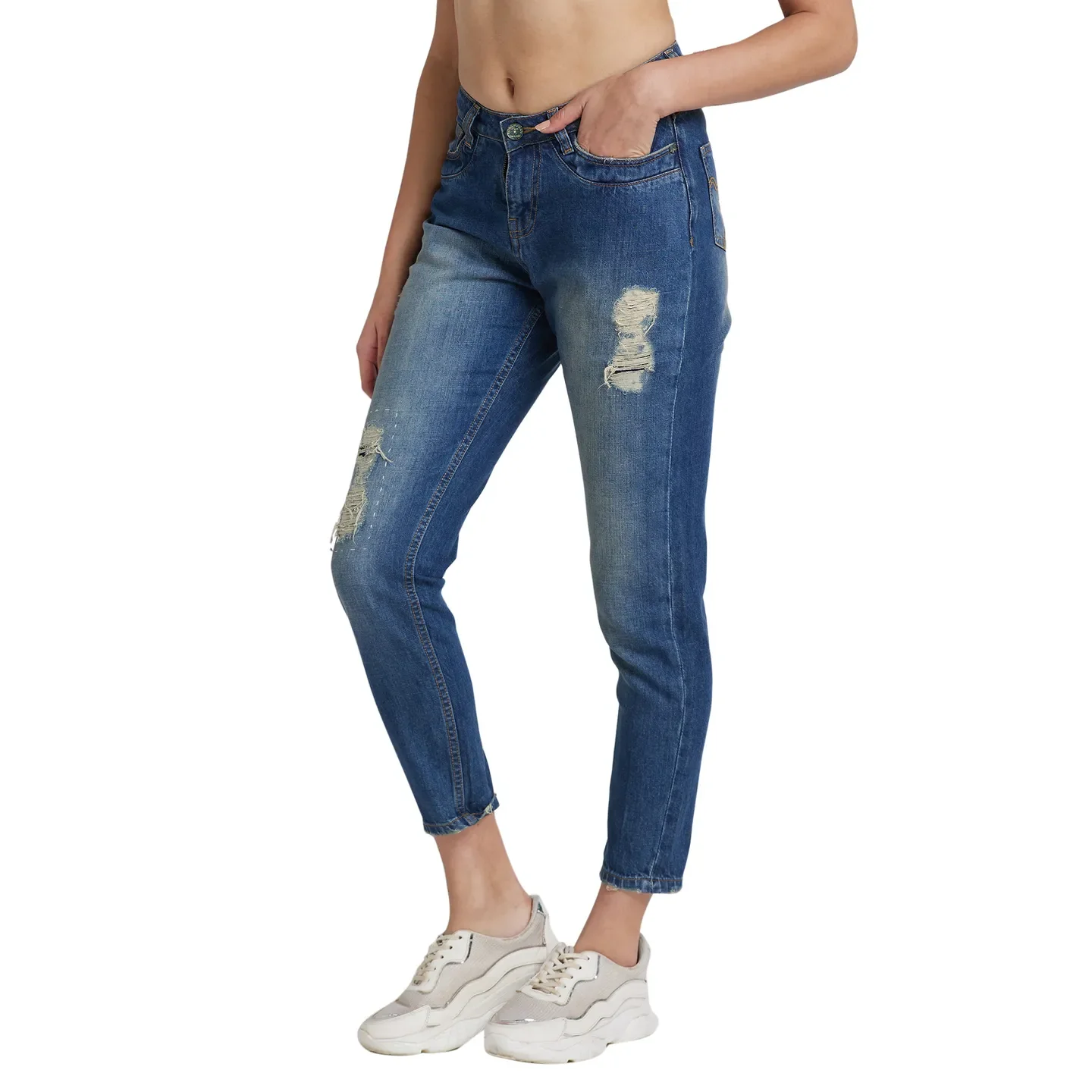 Blue Boy Friend Fit Cotton Women's Denims by Being Human Clothing - Image 2