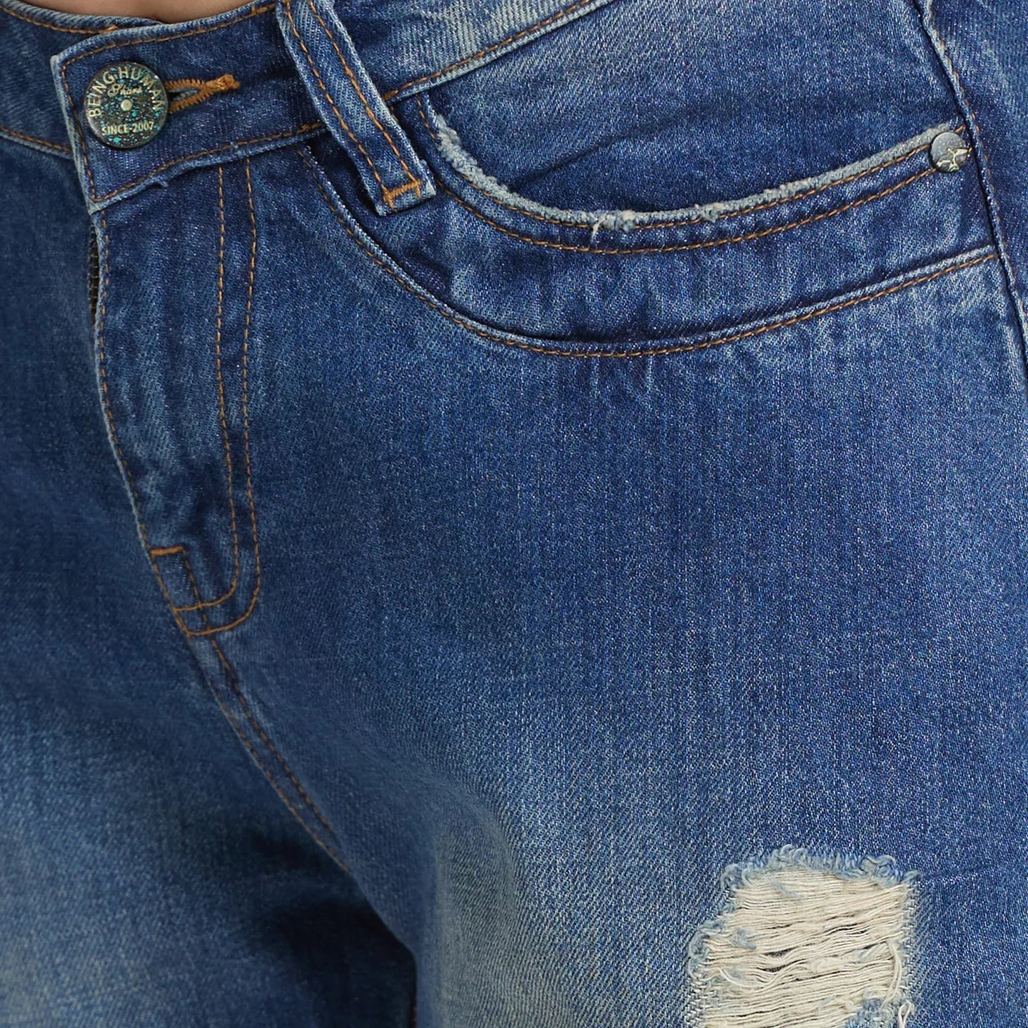 Blue Boy Friend Fit Cotton Women's Denims by Being Human Clothing - Image 4