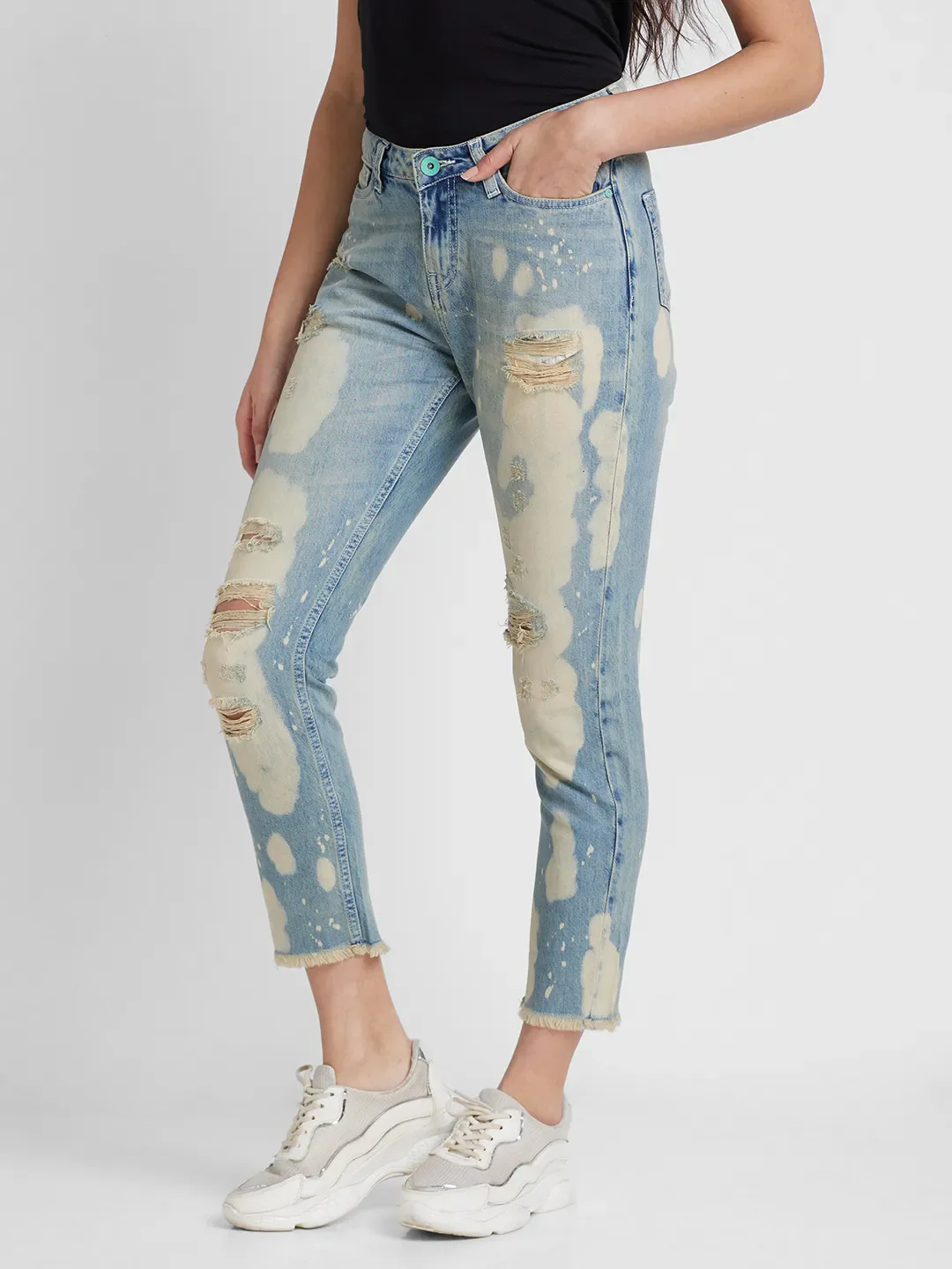 Blue Boy Friend Fit Cotton Women's Denims by Being Human Clothing - Image 4