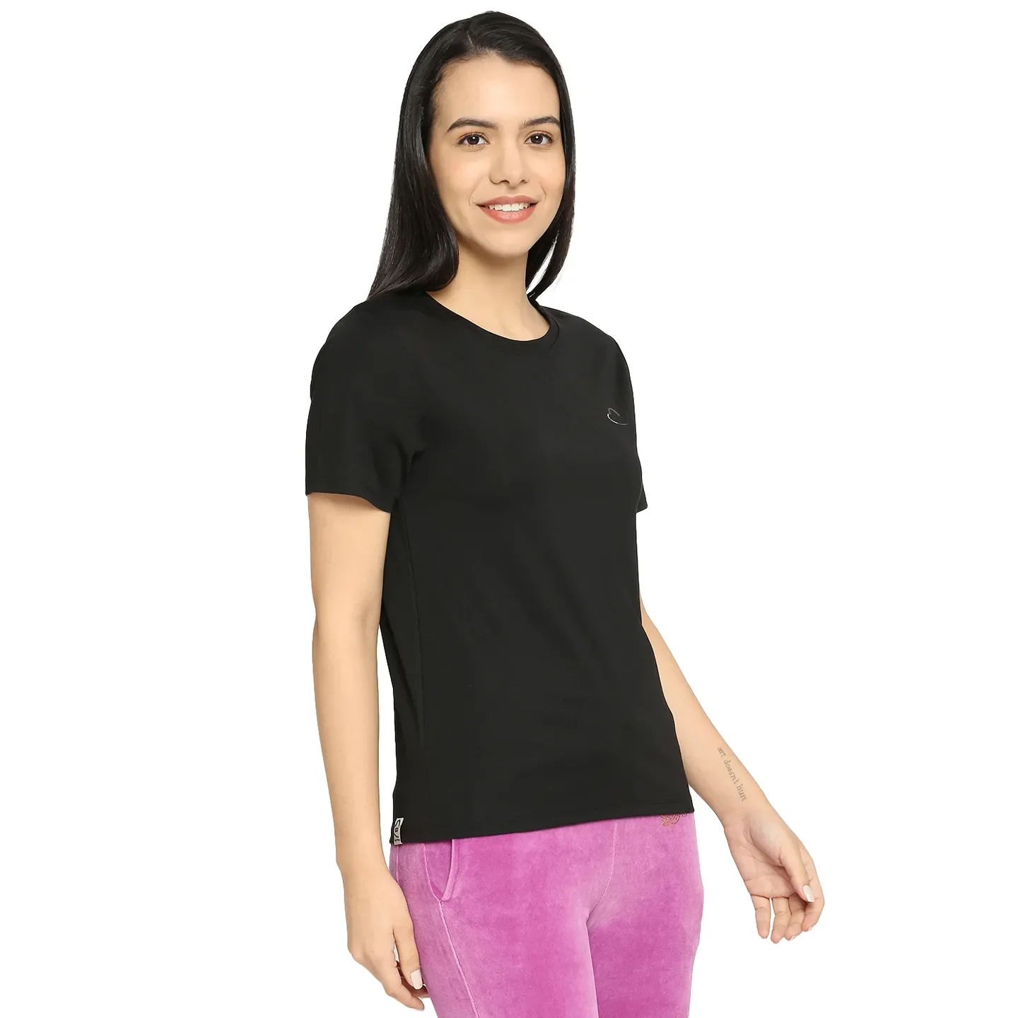 Black Semi Fit Women's Cotton T-Shirt By Being Human Clothing - Image 3