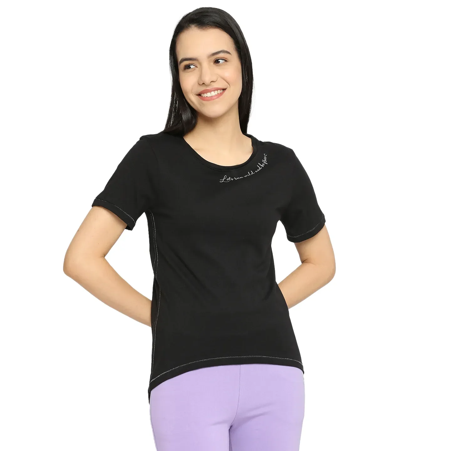 Black Semi Fit Women's Cotton T-Shirt By Being Human Clothing
