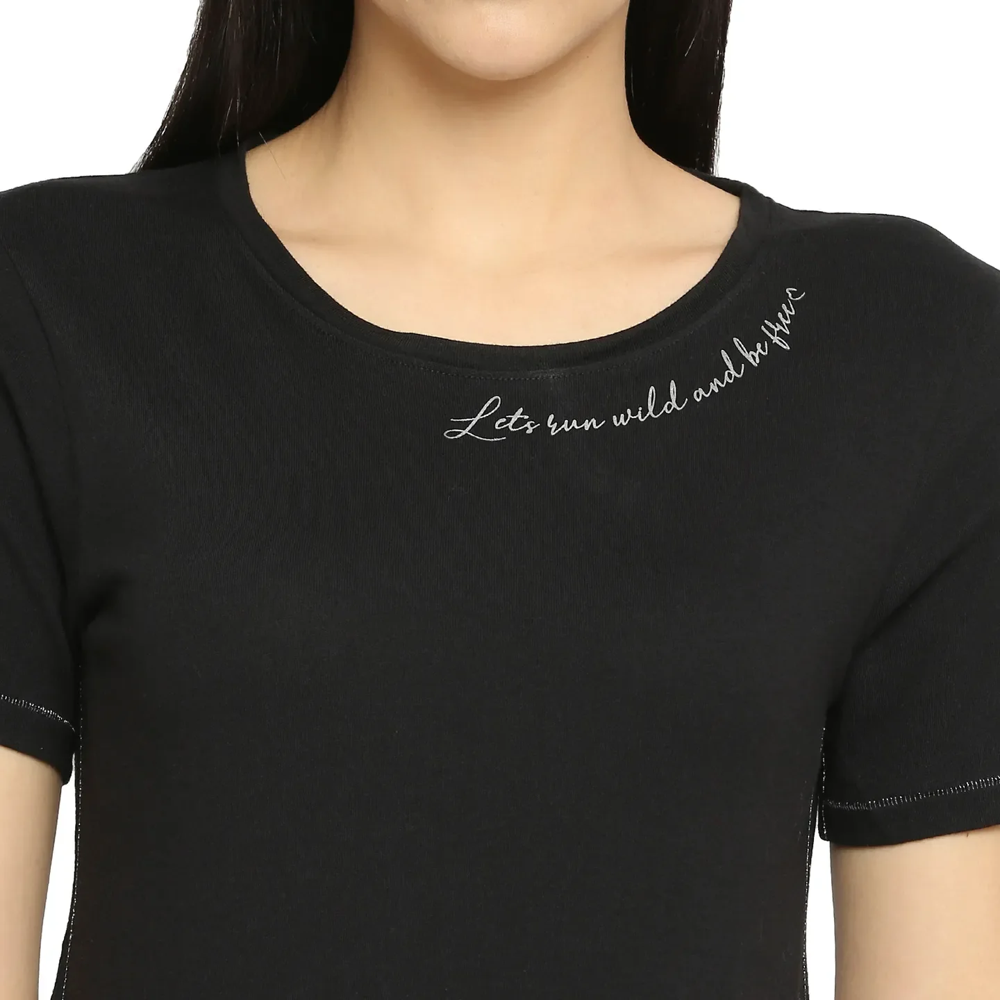 Black Semi Fit Women's Cotton T-Shirt By Being Human Clothing - Image 5