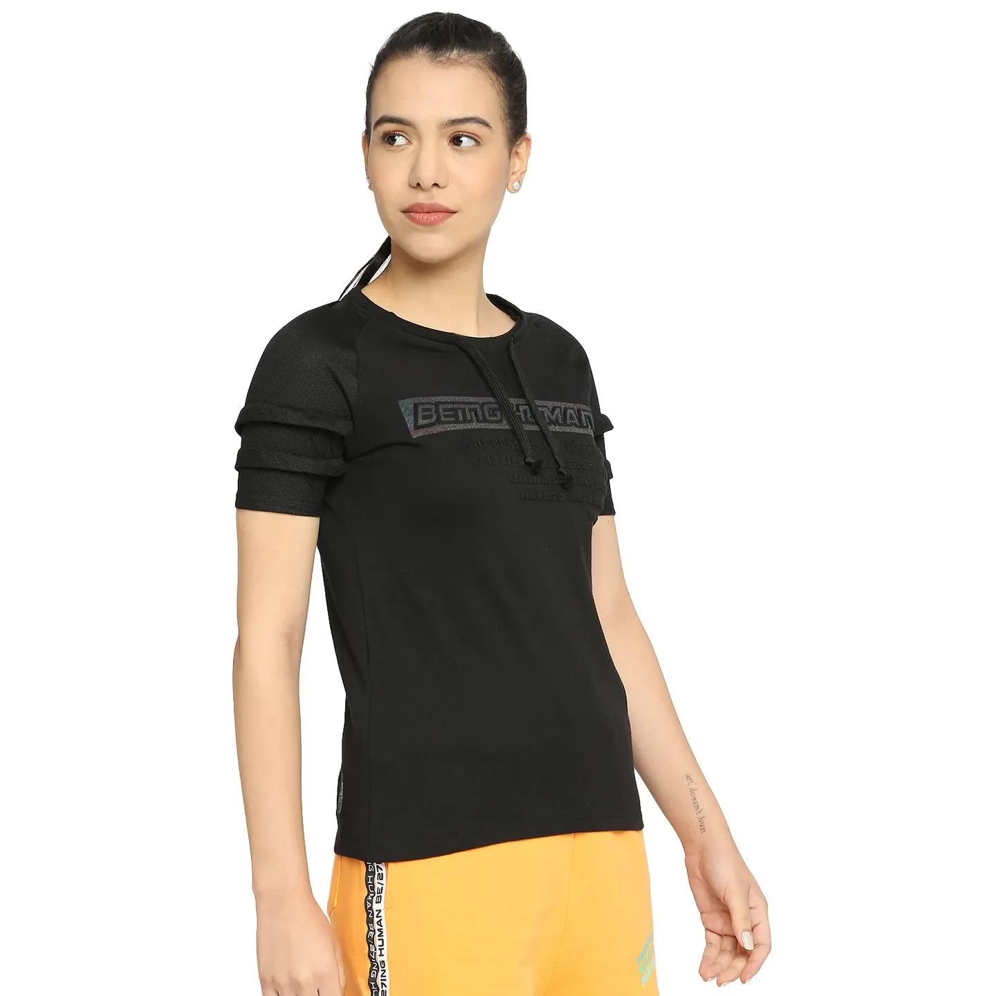 Black Semi Fit Women's Cotton T-Shirt By Being Human Clothing - Image 3