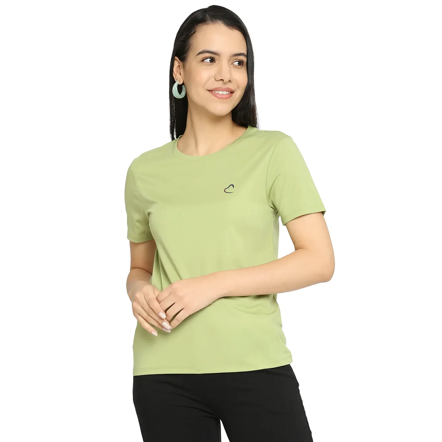 Green Semi Fit Round Neck Short Sleeves Cotton Women's T-Shirt by Being Human Clothing