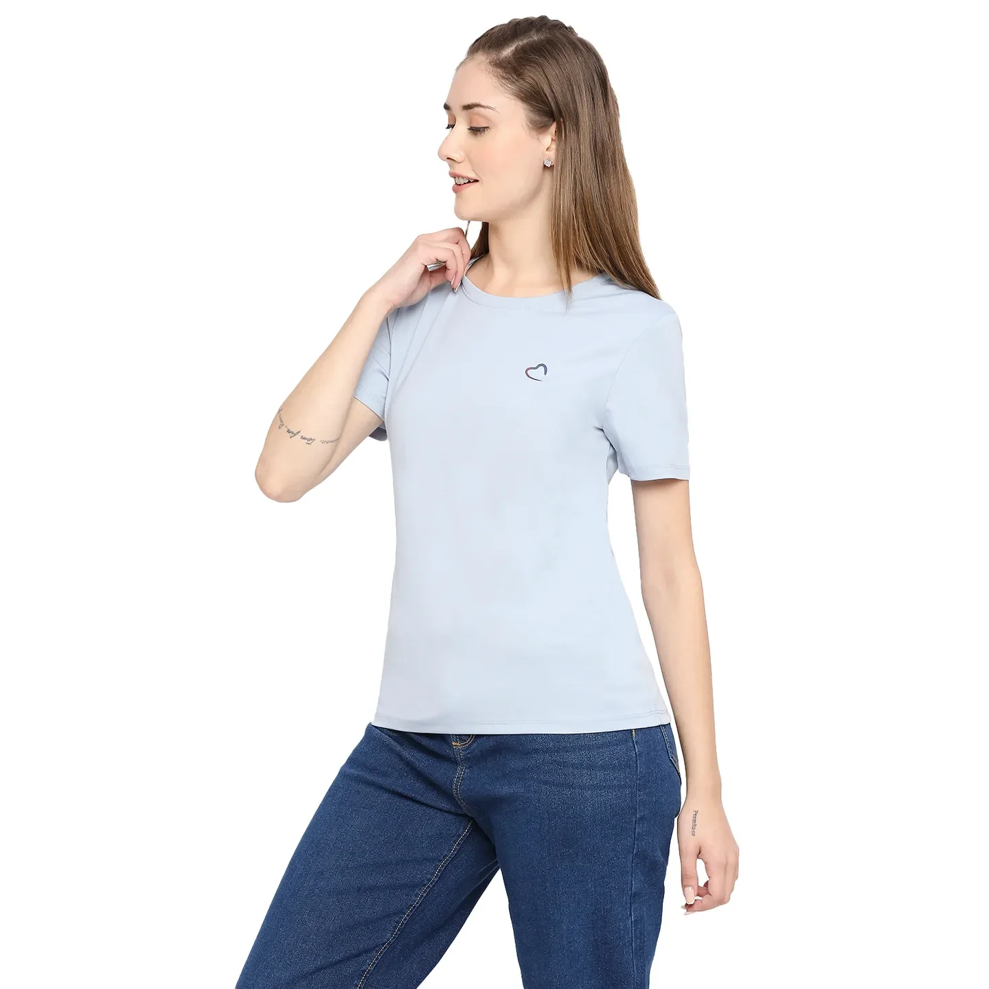 Sky Blue Semi Fit Women's Cotton T-Shirt By Being Human Clothing - Image 2