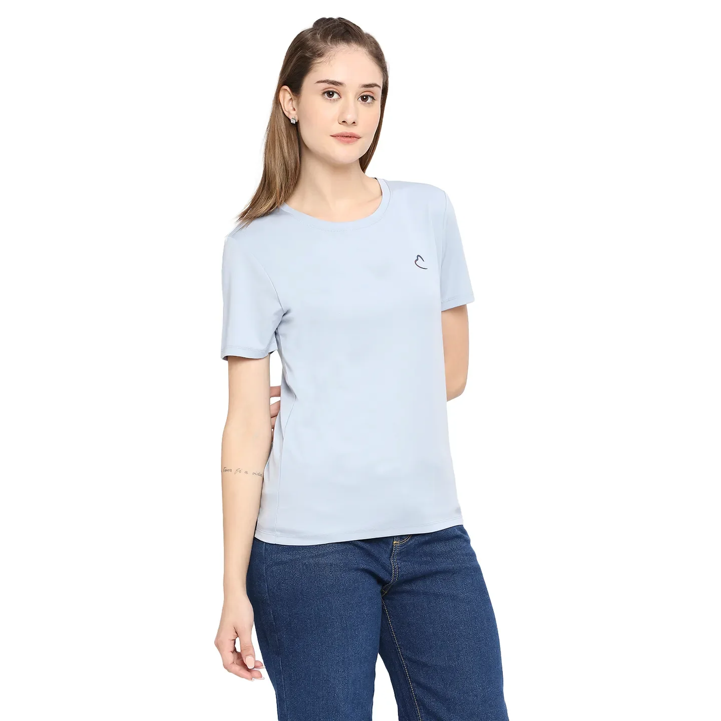 Sky Blue Semi Fit Women's Cotton T-Shirt By Being Human Clothing - Image 3