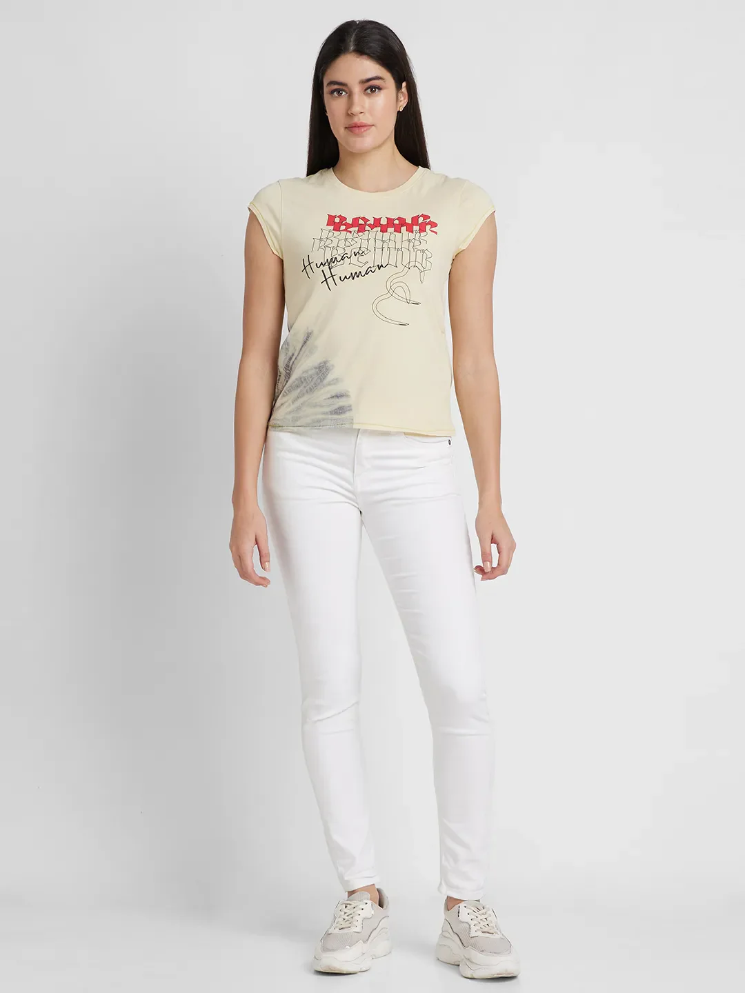 Off White Semi Fit Women's Cotton T-Shirt By Being Human Clothing - Image 2