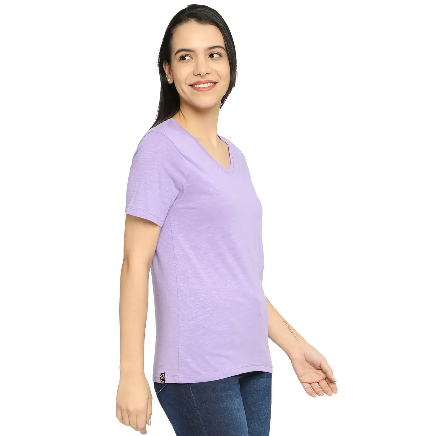 Beige Semi Fit Round Neck Short Sleeves Cotton Women's T-Shirt by Being Human Clothing - Image 3