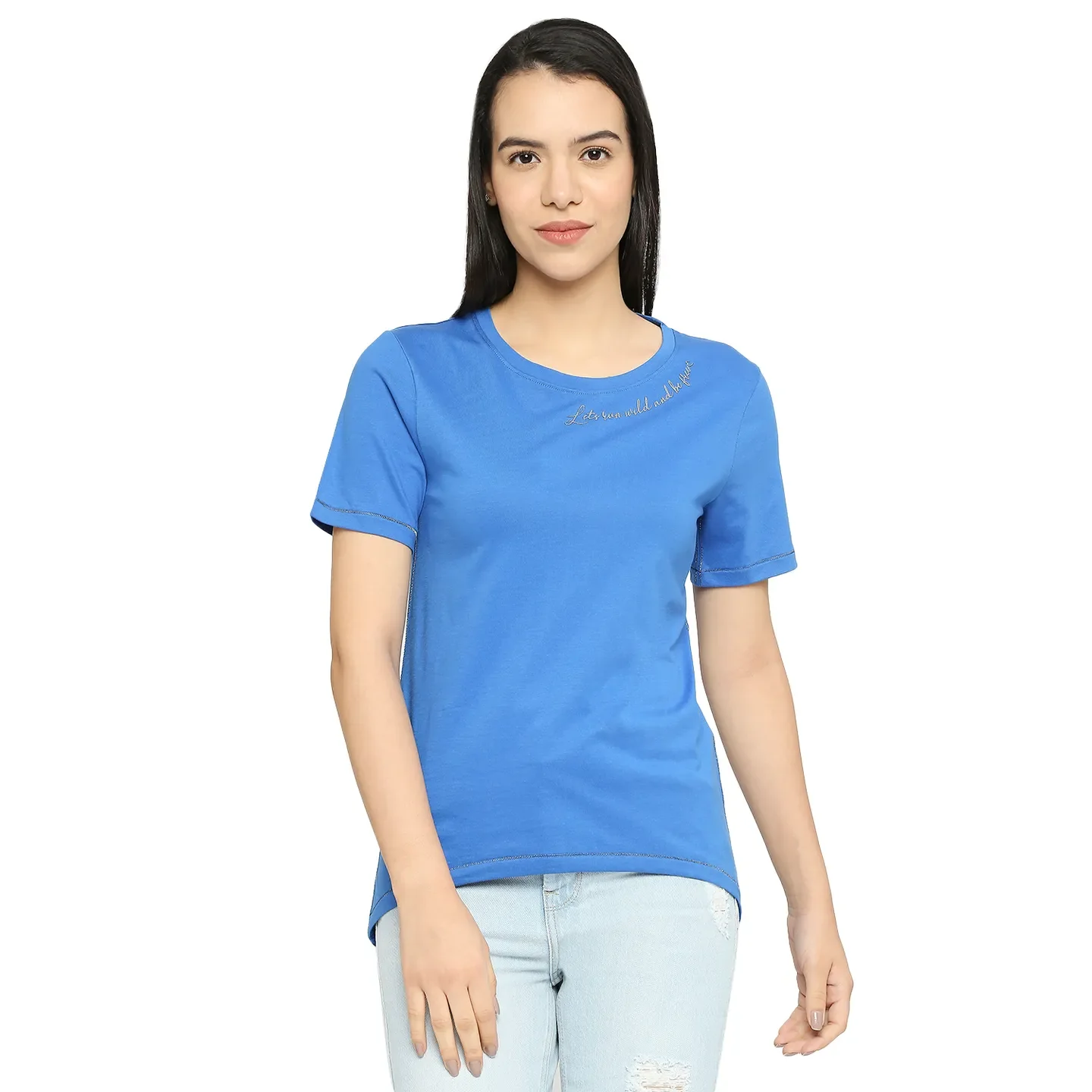 Blue Semi Fit Women's Cotton T-Shirt By Being Human Clothing