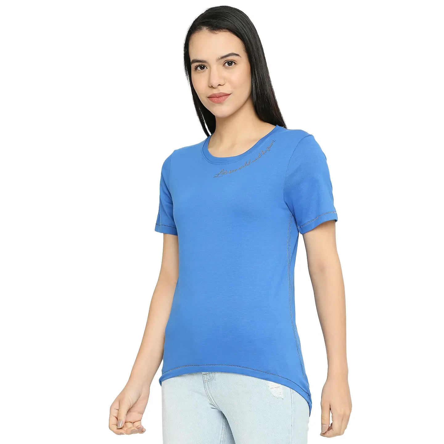 Blue Semi Fit Women's Cotton T-Shirt By Being Human Clothing - Image 2