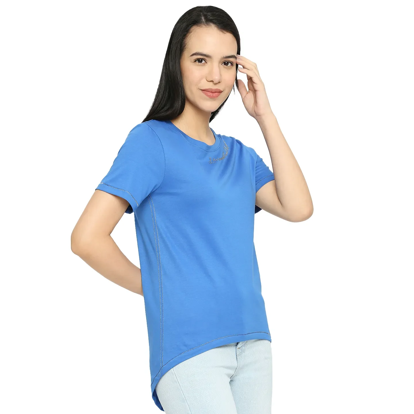 Blue Semi Fit Women's Cotton T-Shirt By Being Human Clothing - Image 3